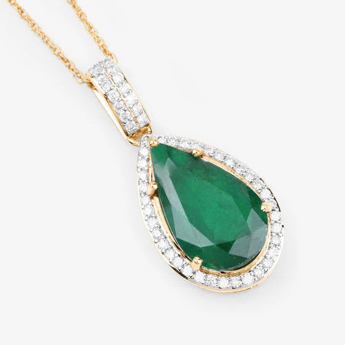IGI Certified 3.22 Carat Genuine Zambian Emerald and White Diamond 14K Yellow Gold Pendant - Image 7