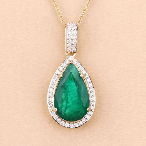 IGI Certified 3.22 Carat Genuine Zambian Emerald and White Diamond 14K Yellow Gold Pendant - Image 8