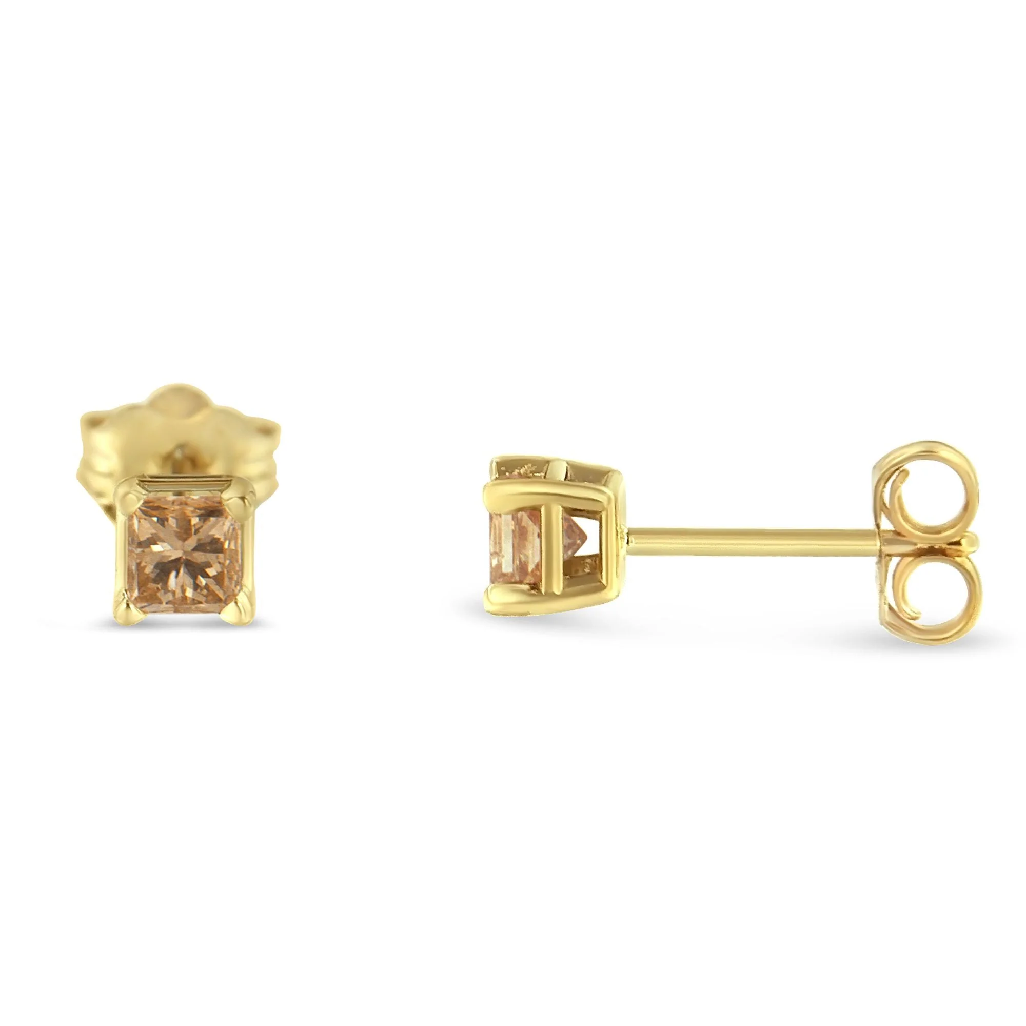IGI Certified 3/8 Cttw Princess-Cut Square Diamond 4-Prong Solitaire Stud Earrings in 14K Yellow Gold (L-M Color, I1-I2 Clarity) - Image 2