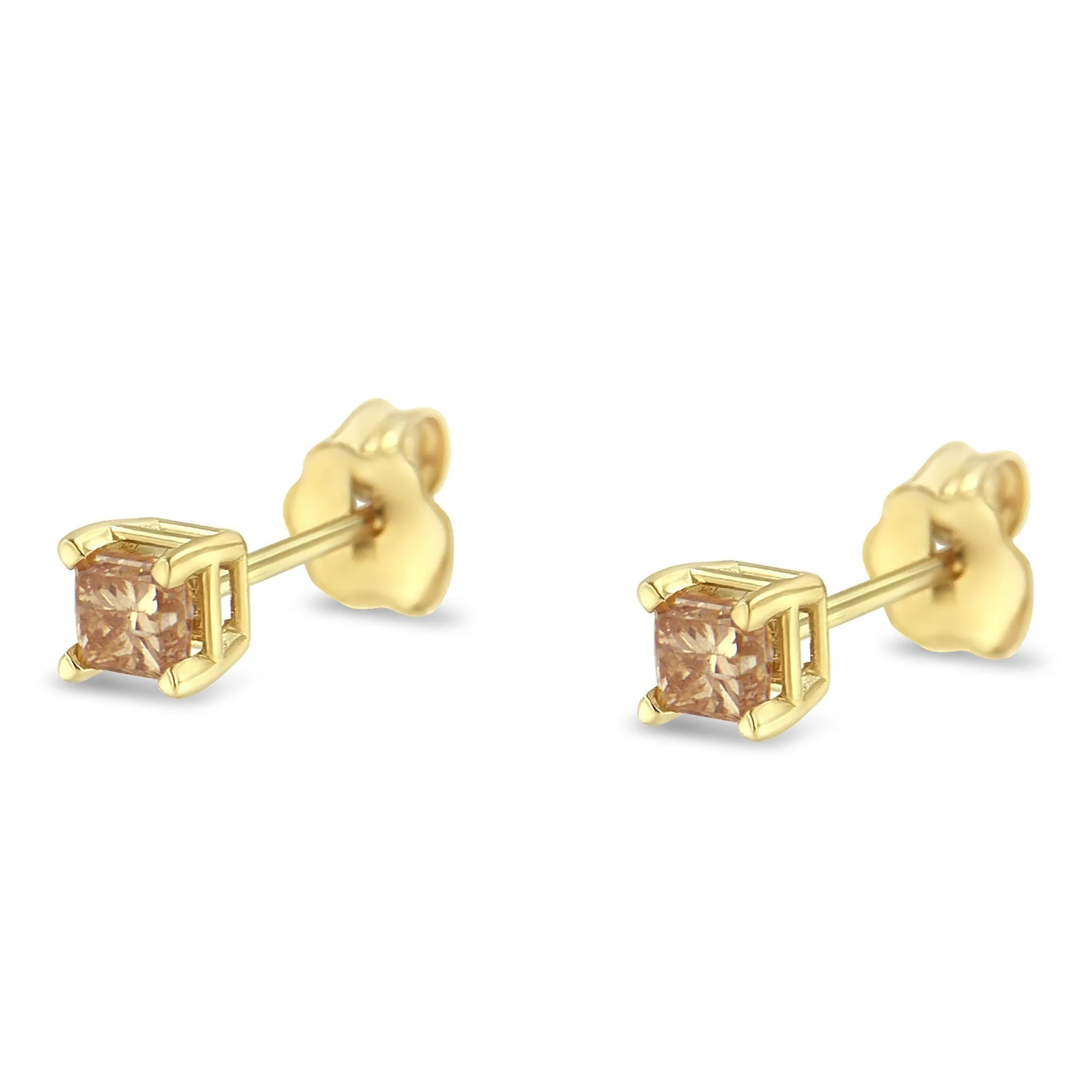 IGI Certified 3/8 Cttw Princess-Cut Square Diamond 4-Prong Solitaire Stud Earrings in 14K Yellow Gold (L-M Color, I1-I2 Clarity) - Image 3