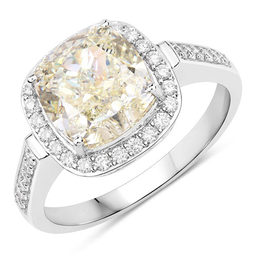 IGI Certified 4.02 Carat Genuine Light Yellow Diamond Center and 0.36cttw White Diamond 18K White Gold Ring (4.38cttw) - Image 5