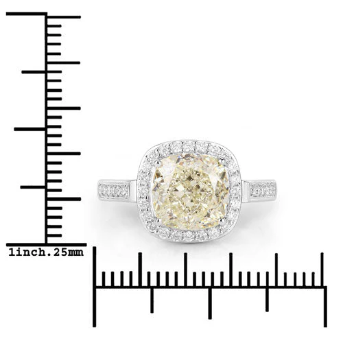 IGI Certified 4.02 Carat Genuine Light Yellow Diamond Center and 0.36cttw White Diamond 18K White Gold Ring (4.38cttw) - Image 7