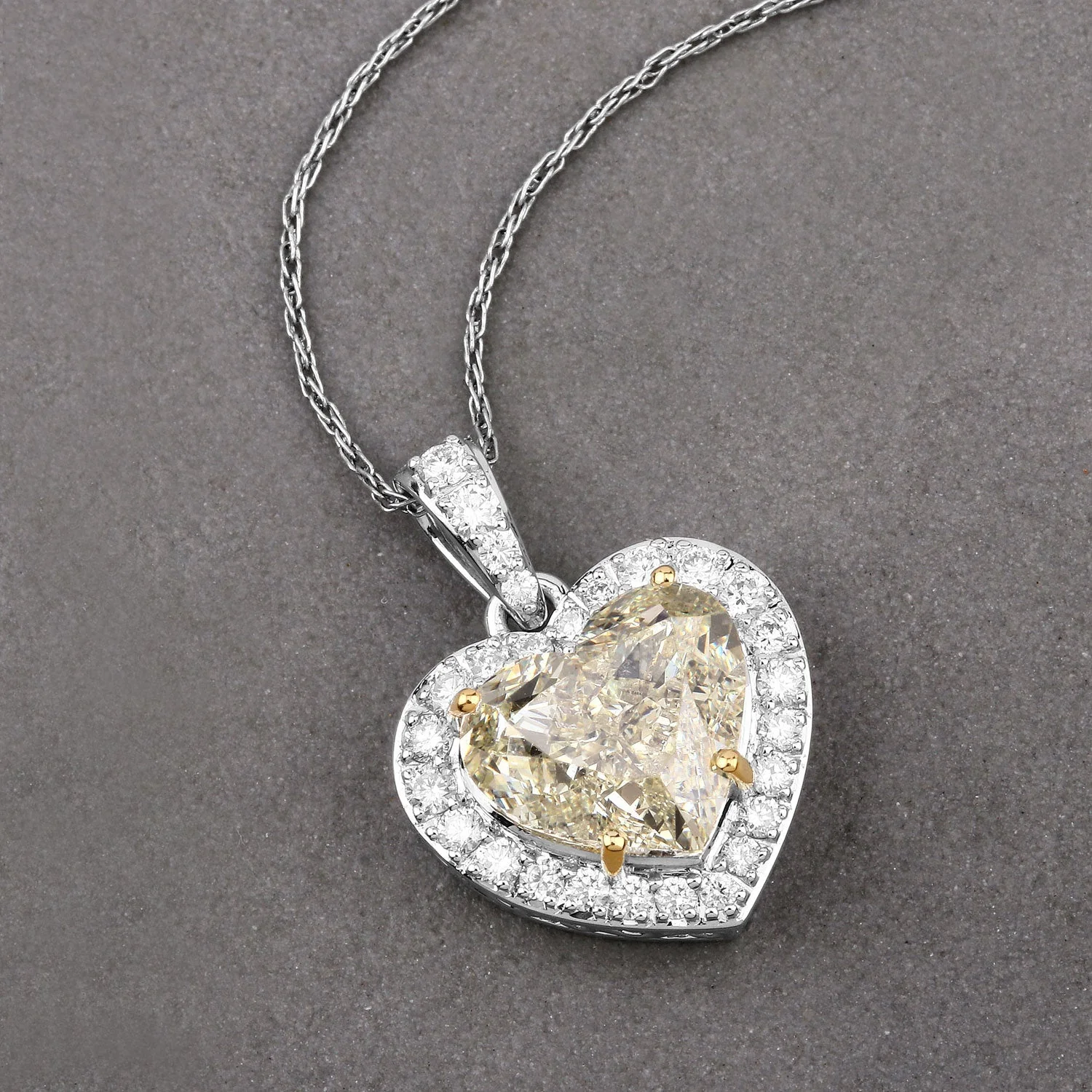 IGI Certified 4.51 Carat Genuine Light Yellow Diamond Center and 0.45cttw White Diamond 18K White Gold Pendant (4.96cttw) - Image 2