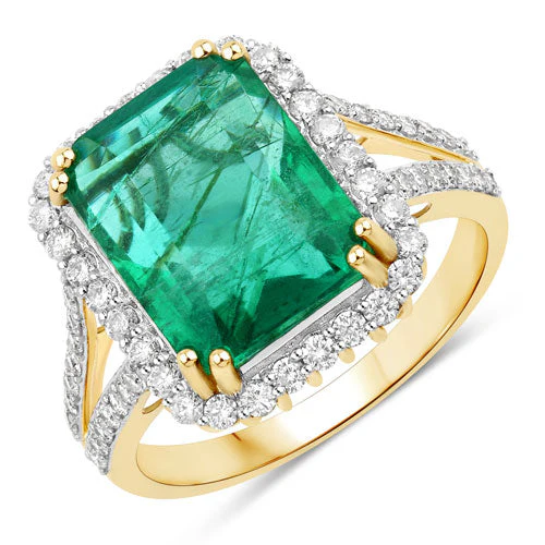 IGI Certified 6.96 Carat Genuine Zambian Emerald and White Diamond 14K Yellow Gold Ring - Image 5