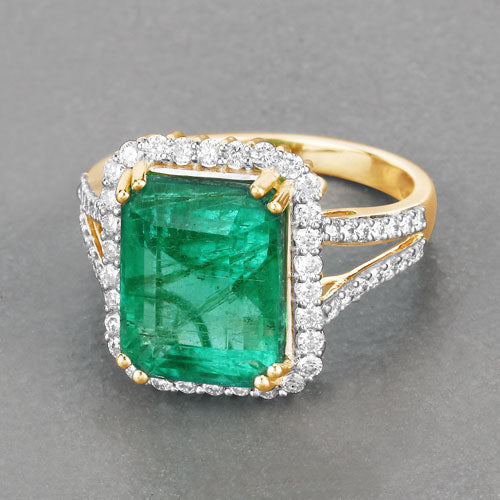 IGI Certified 6.96 Carat Genuine Zambian Emerald and White Diamond 14K Yellow Gold Ring - Image 7