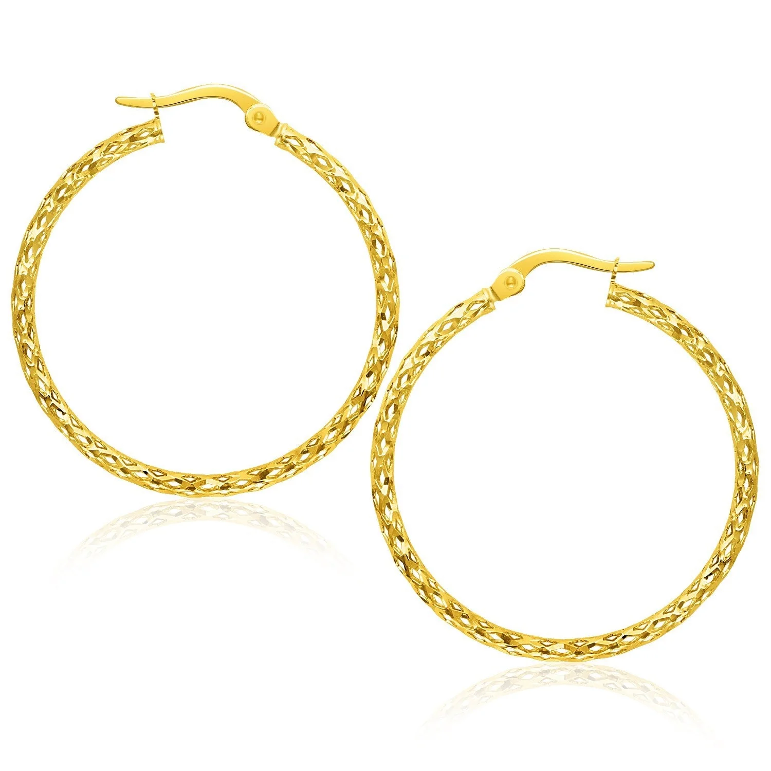 Large Textured Hoop Earrings in 10k Yellow Gold - Image 2