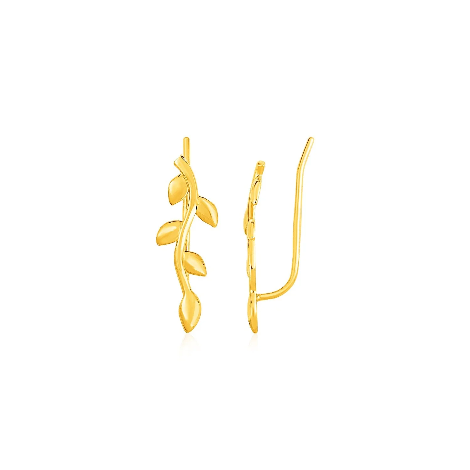 Leafy Branch Motif Climber Earrings in 14k Yellow Gold - Image 2