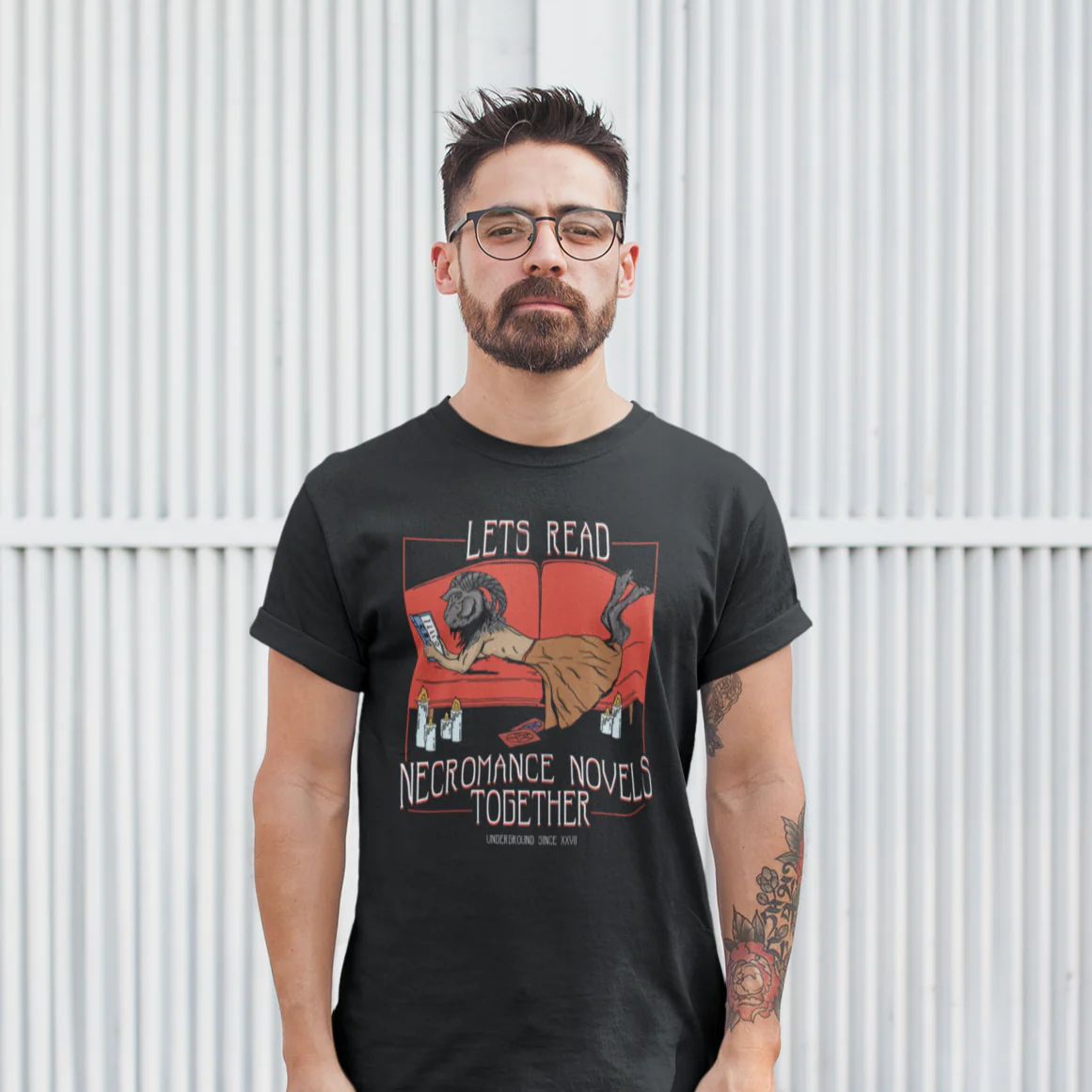Let's Read Necromance Novels Together T-Shirt - Image 3
