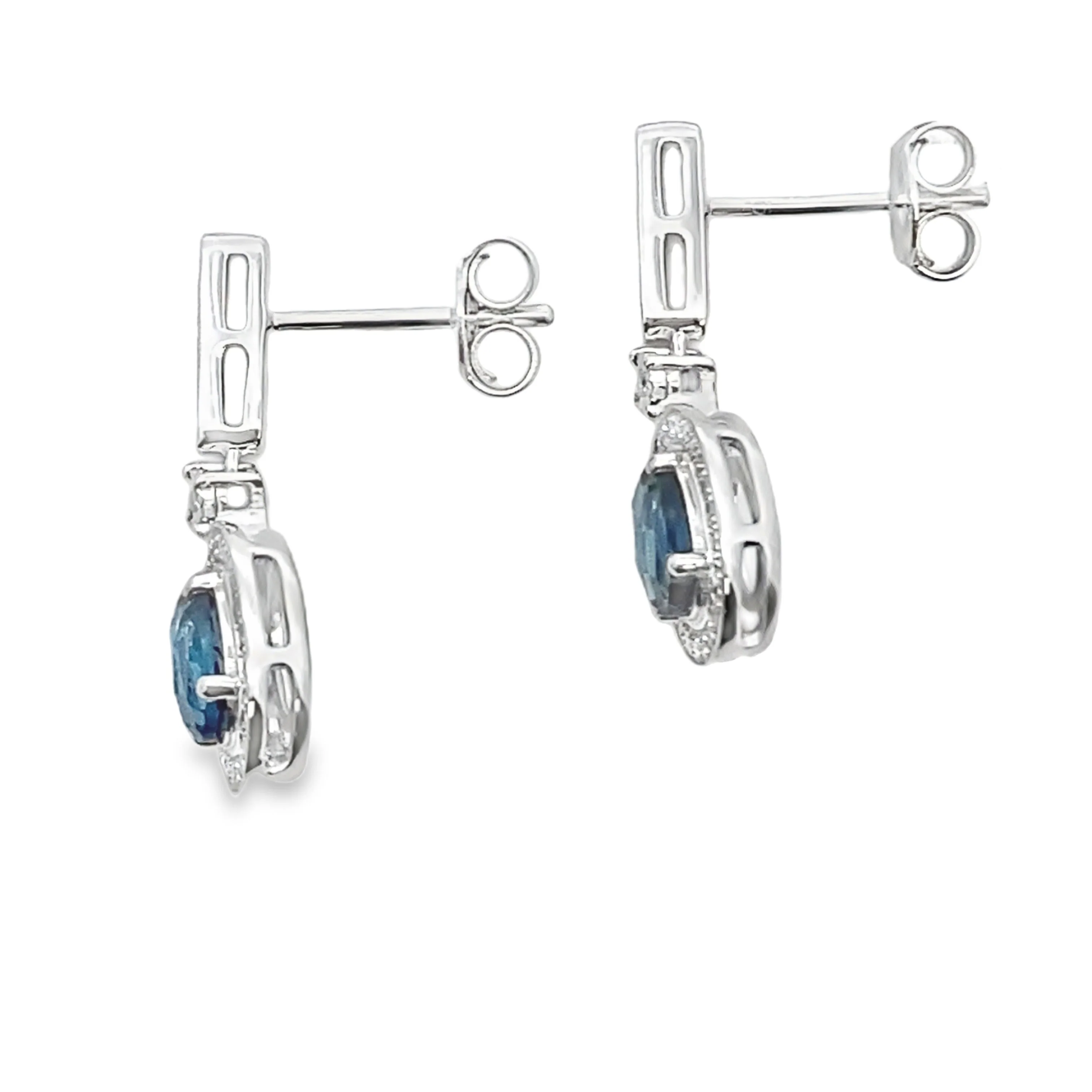 London Blue Topaz Dangle Earrings 10KT White Gold - Image 2