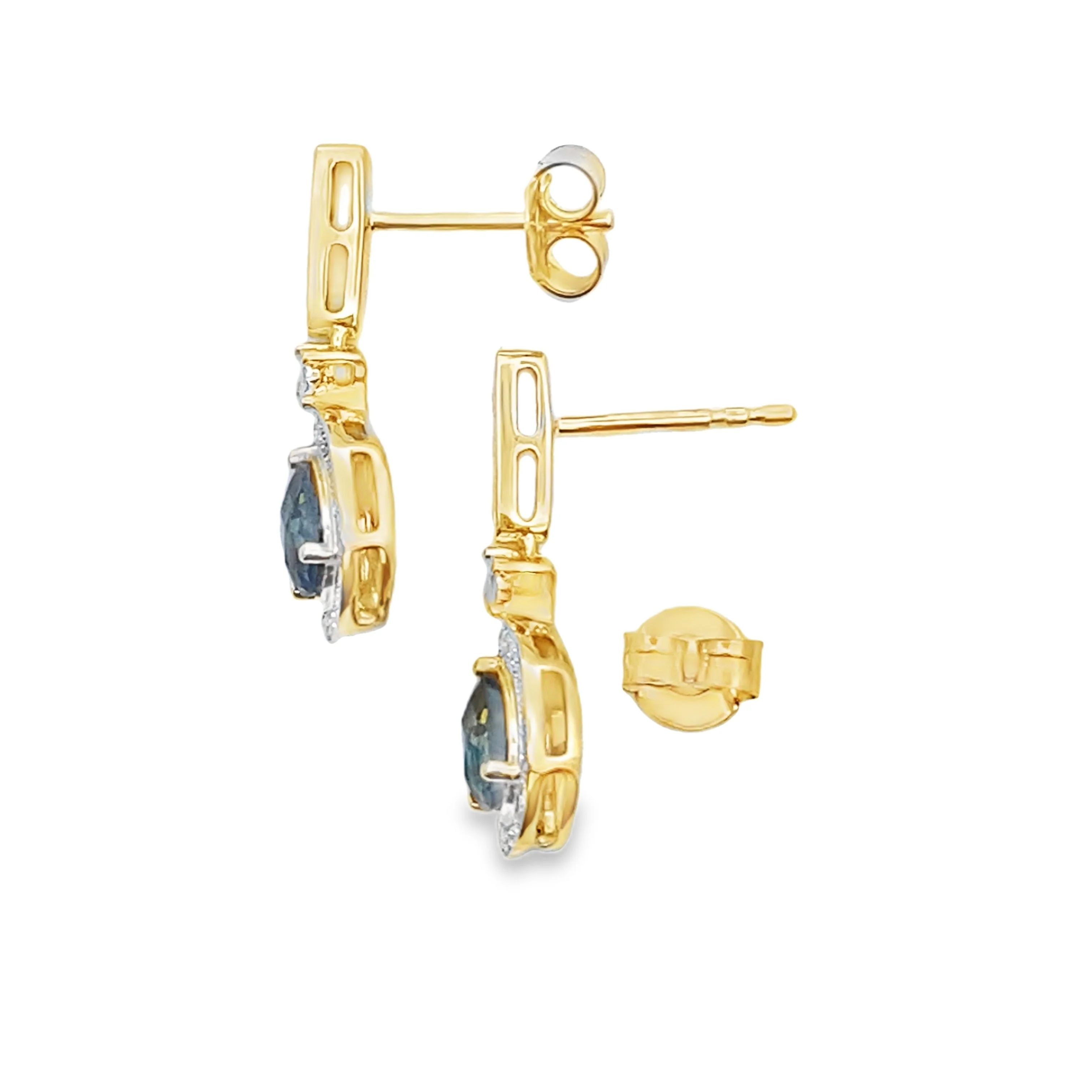 London Blue Topaz Dangle Earrings 10KT Yellow Gold - Image 2