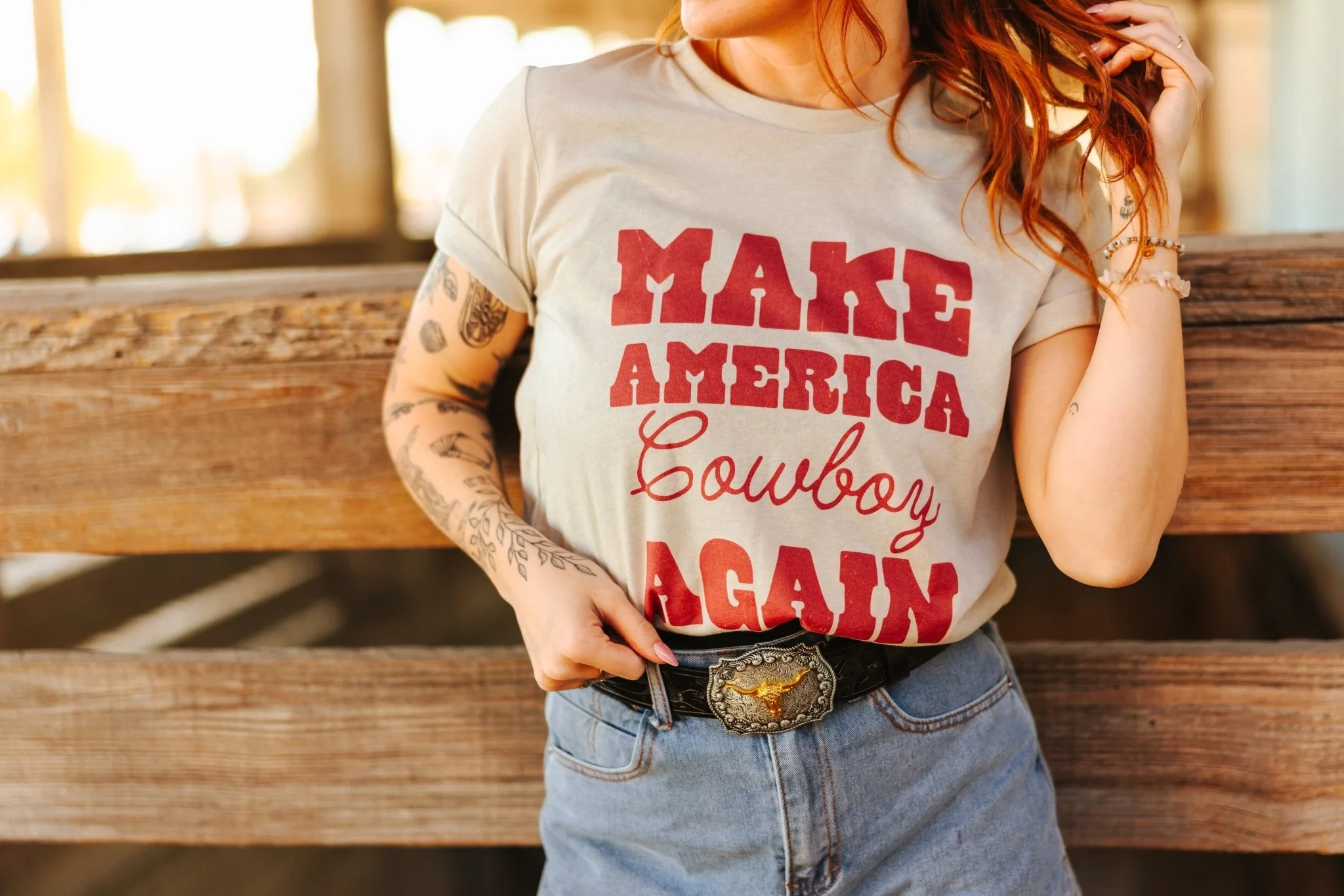 Make America Cowboy Again Stars Graphic Tee - Image 3