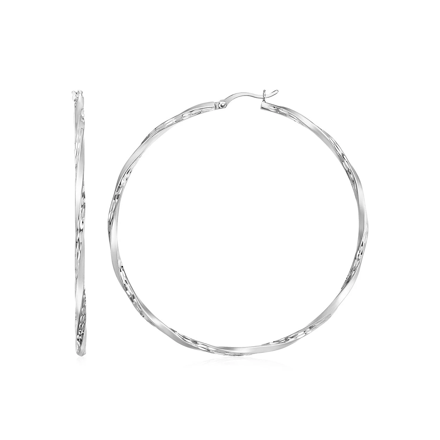 Matte and Textured Twisted Hoop Earrings in Sterling Silver - Image 2