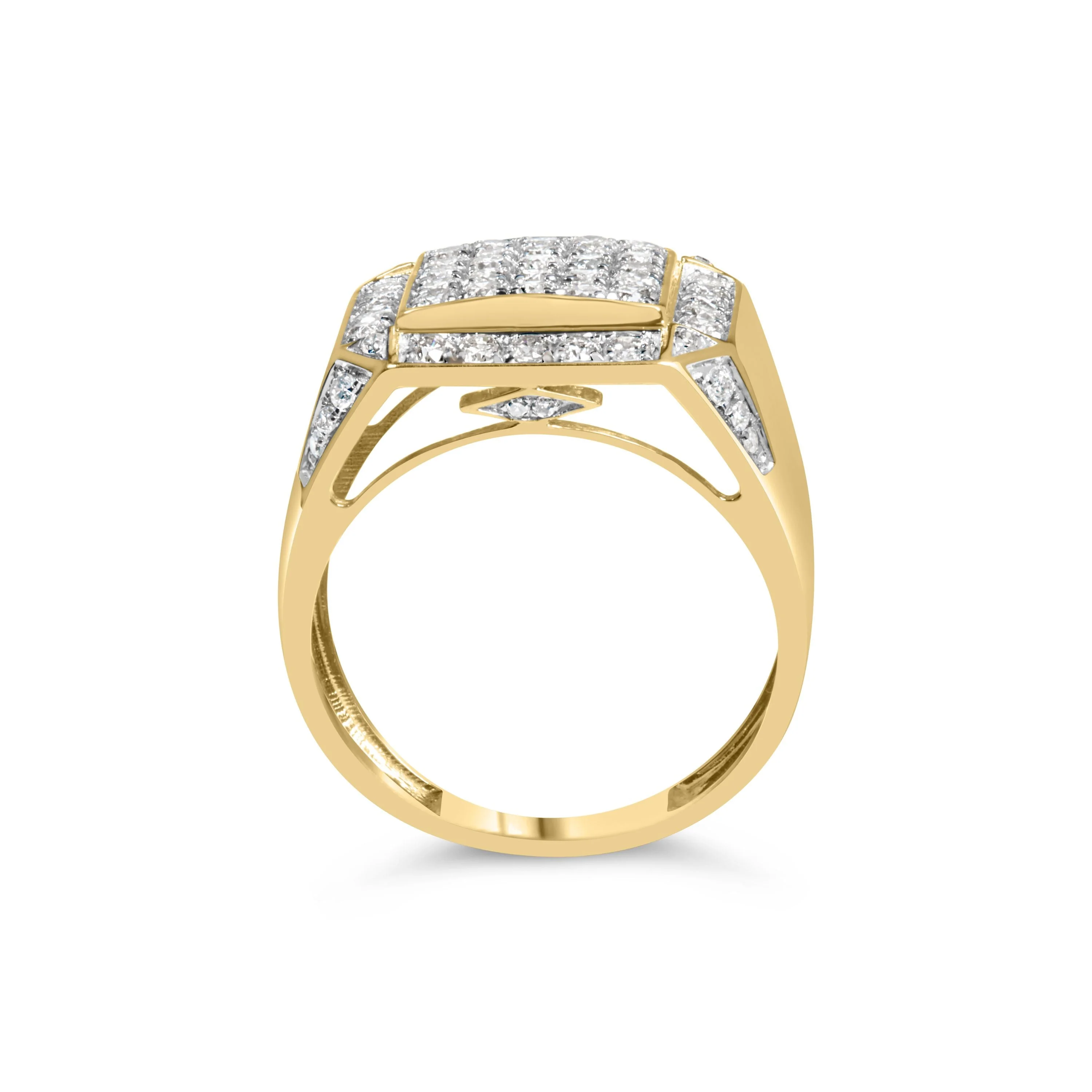 Men's 10K Yellow Gold 2 1/8 Cttw Diamond  Composite Cluster Cocktail Ring Band - Image 2
