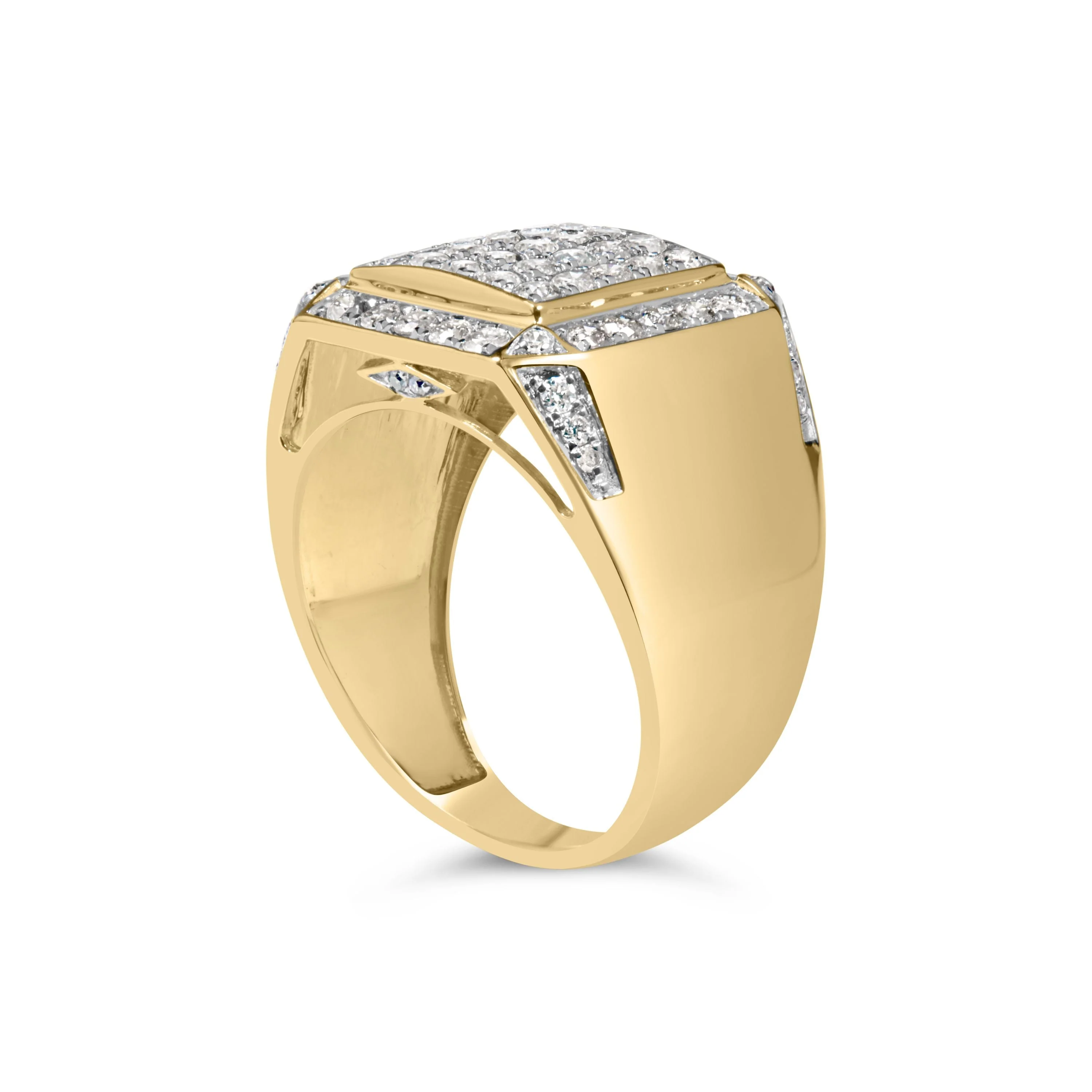 Men's 10K Yellow Gold 2 1/8 Cttw Diamond  Composite Cluster Cocktail Ring Band - Image 3