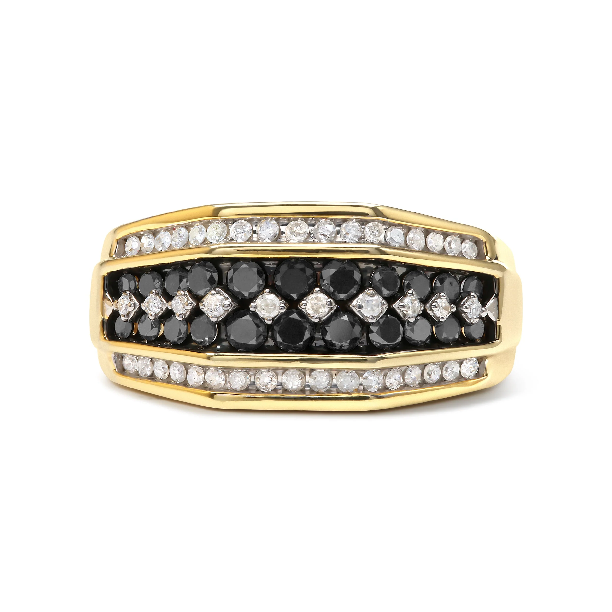 Men's 14K Yellow Gold Plated .925 Sterling Silver 1 1/2 Cttw White and Black Treated Diamond Cluster Ring (Black / I-J Color, I2-I3 Clarity) - Size 10