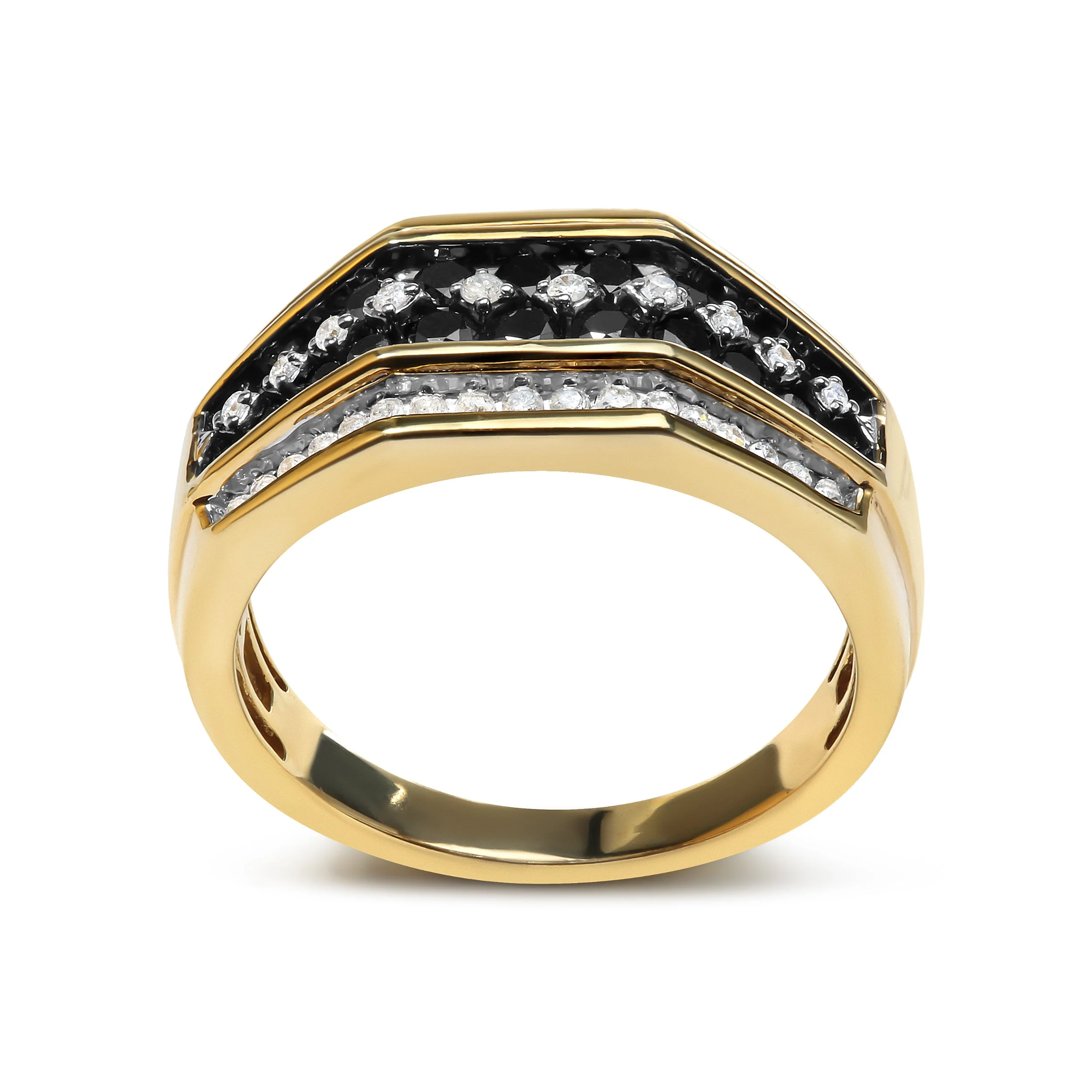 Men's 14K Yellow Gold Plated .925 Sterling Silver 1 1/2 Cttw White and Black Treated Diamond Cluster Ring (Black / I-J Color, I2-I3 Clarity) - Size 10 - Image 2