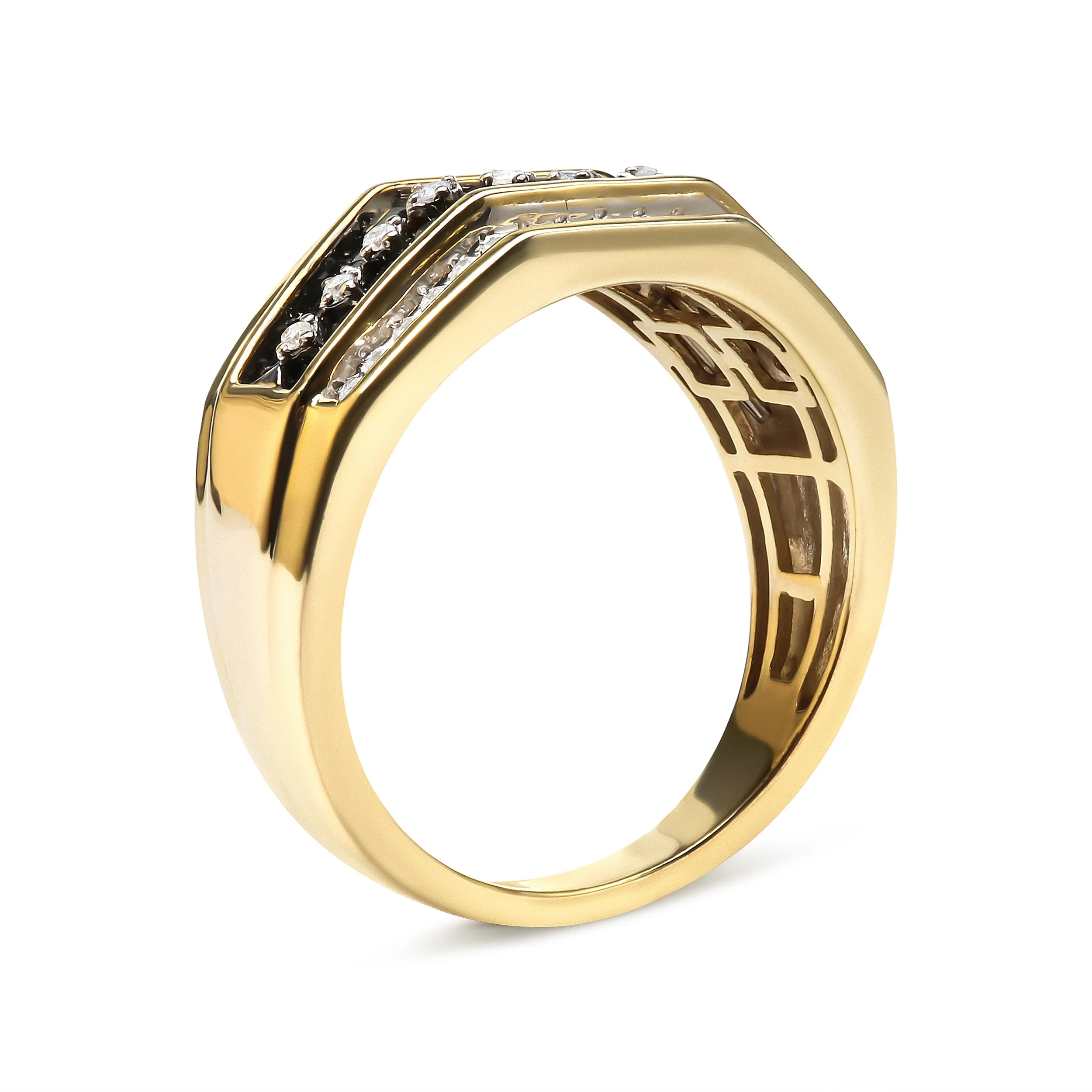 Men's 14K Yellow Gold Plated .925 Sterling Silver 1 1/2 Cttw White and Black Treated Diamond Cluster Ring (Black / I-J Color, I2-I3 Clarity) - Size 10 - Image 6