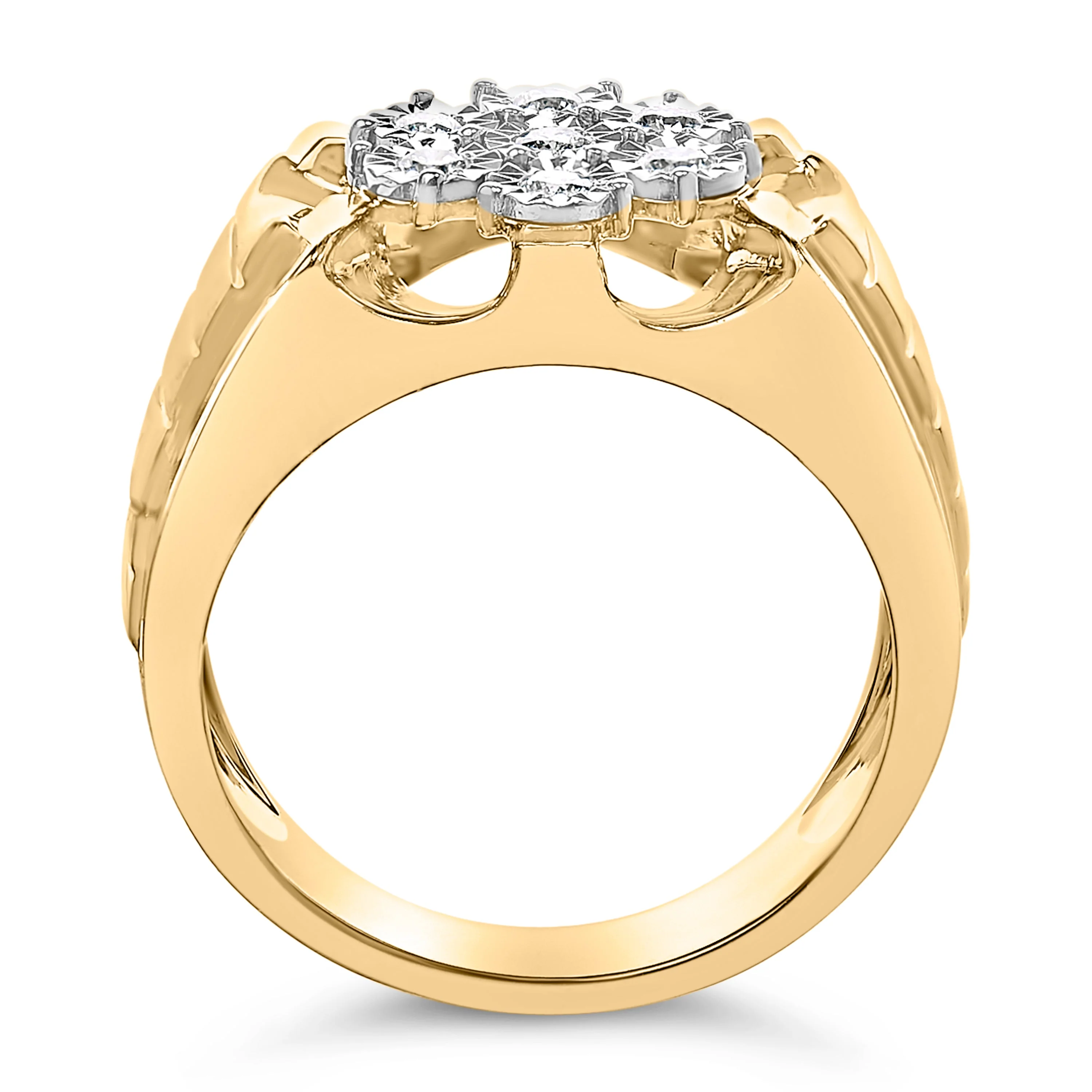 Men's 14K Yellow Gold Plated .925 Sterling Silver 1/3 Cttw Miracle-Set Floral Diamond Cluster Ring (I-J Color, I1-I2 Clarity) - Size 10 - Image 10