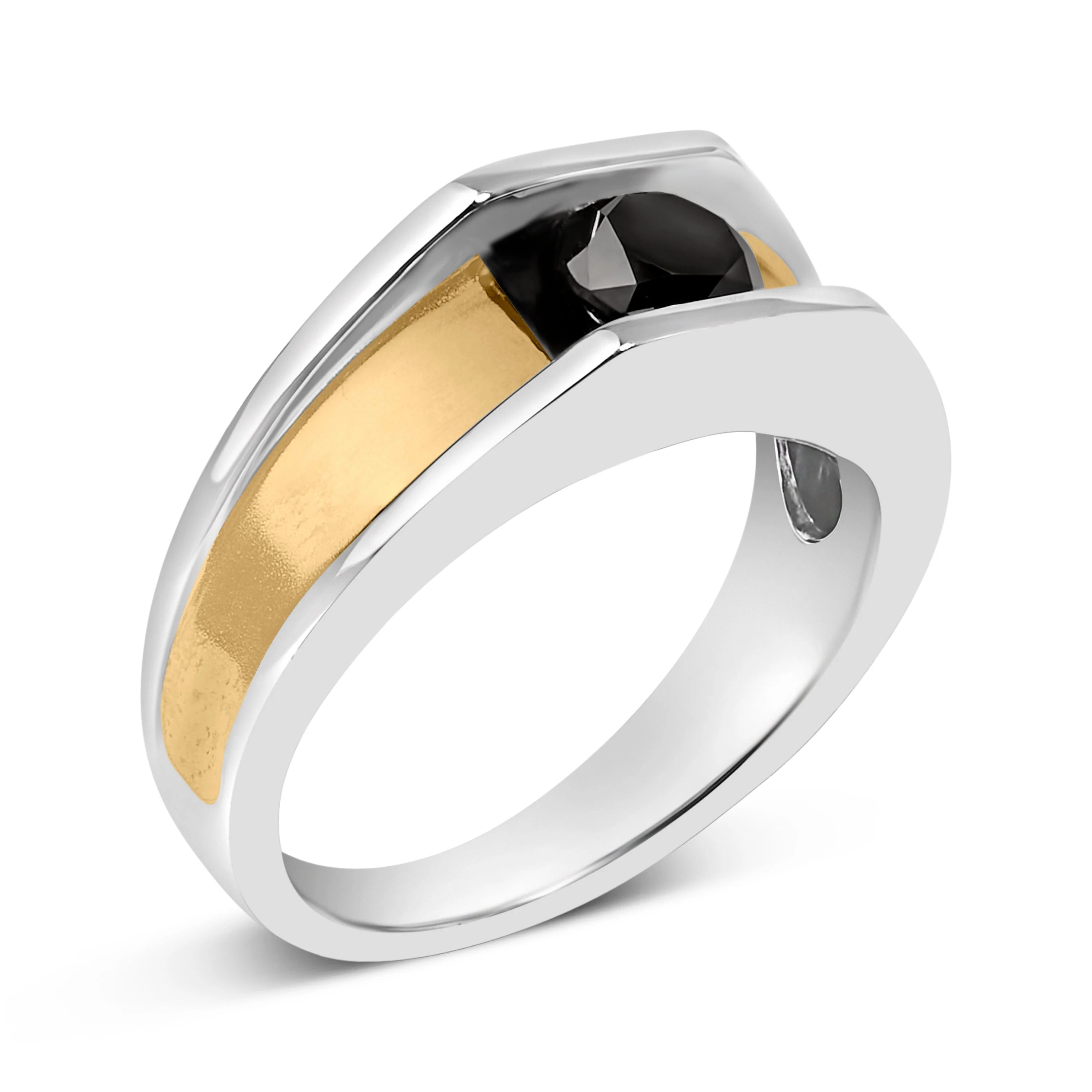 Men's 14K Yellow Gold Plated Sterling Silver 1.0 Cttw Round Black Diamond Band Ring - Image 3