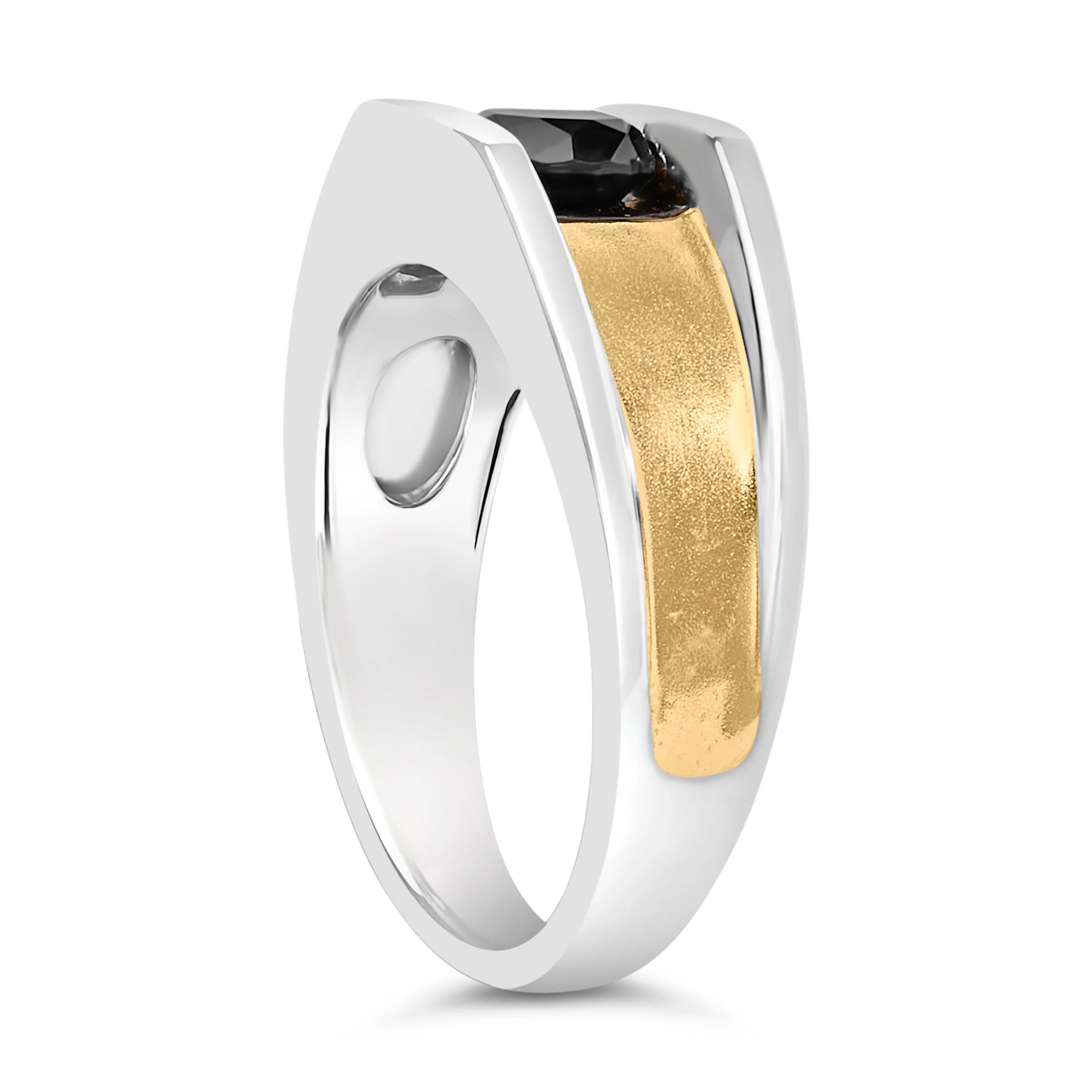 Men's 14K Yellow Gold Plated Sterling Silver 1.0 Cttw Round Black Diamond Band Ring - Image 4