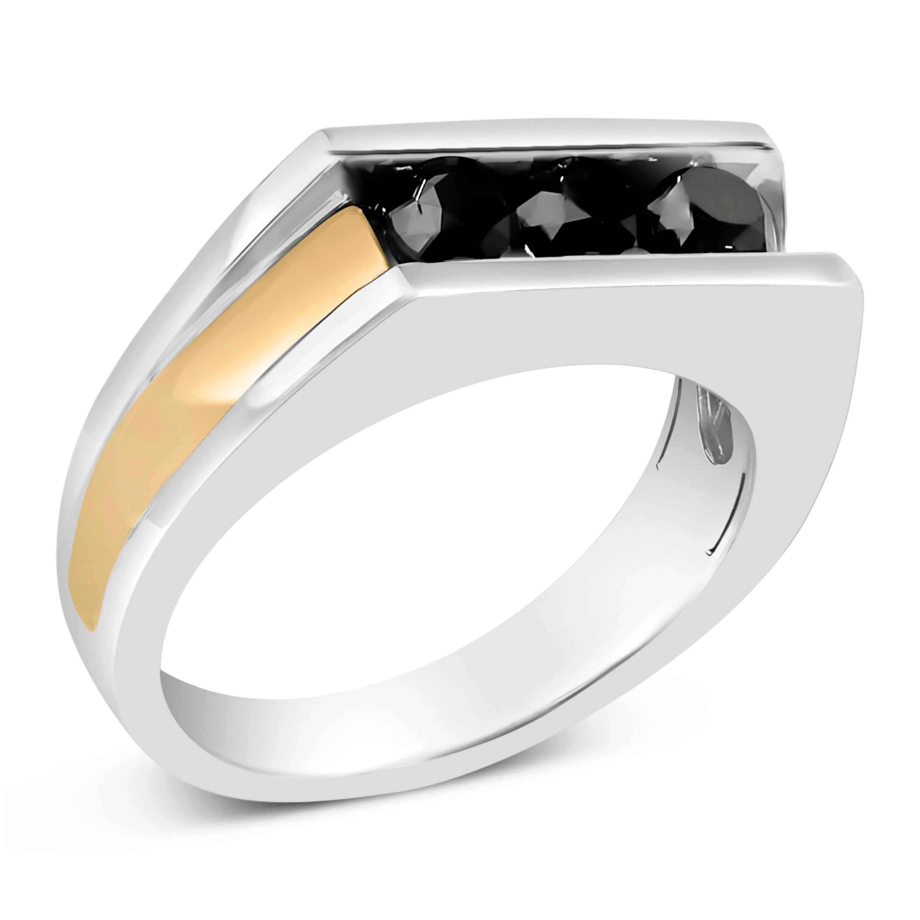 Men's 14K Yellow Gold Plated Sterling Silver 1-1/2 Cttw Black Diamond Channel Set Band Ring - Image 3