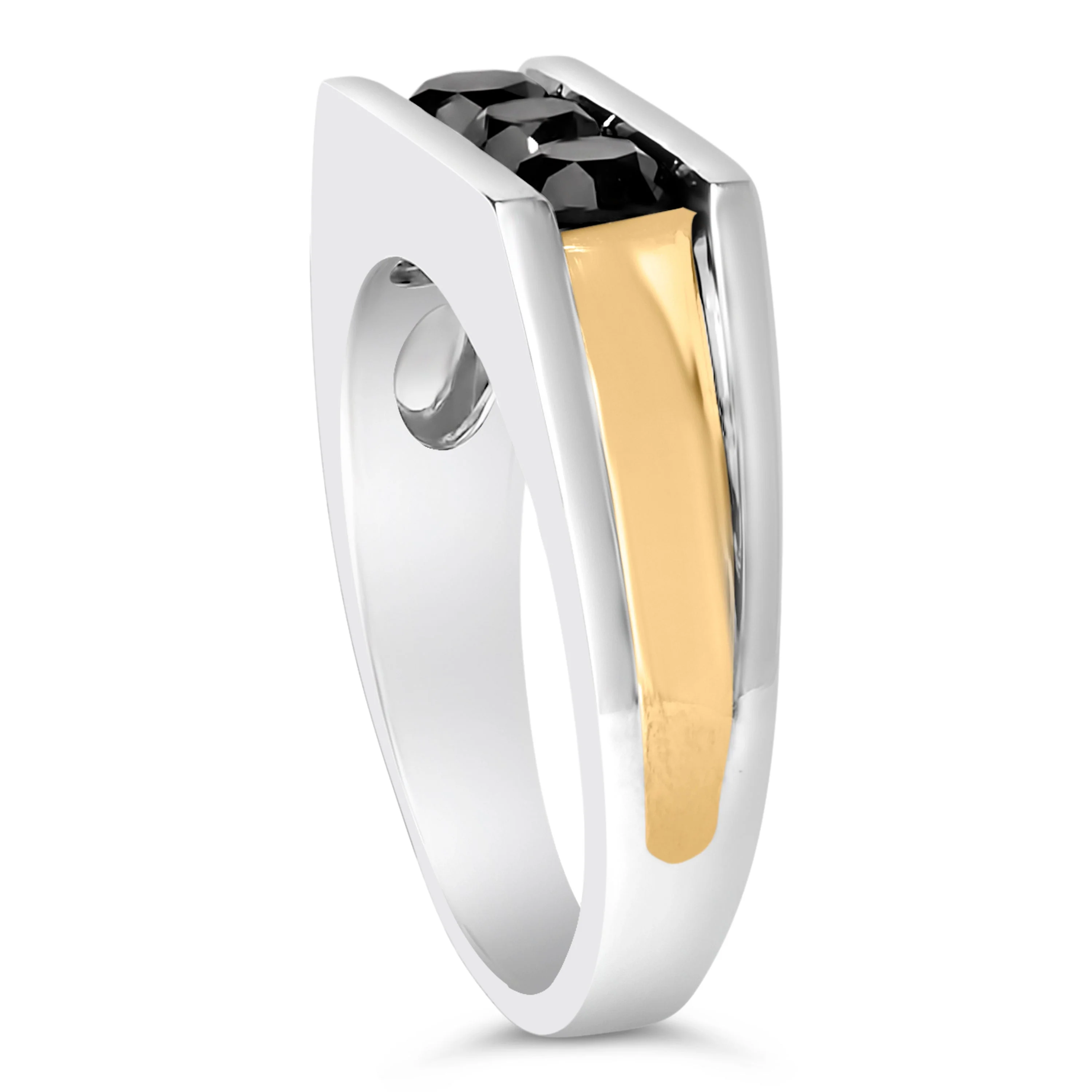 Men's 14K Yellow Gold Plated Sterling Silver 1-1/2 Cttw Black Diamond Channel Set Band Ring - Image 4