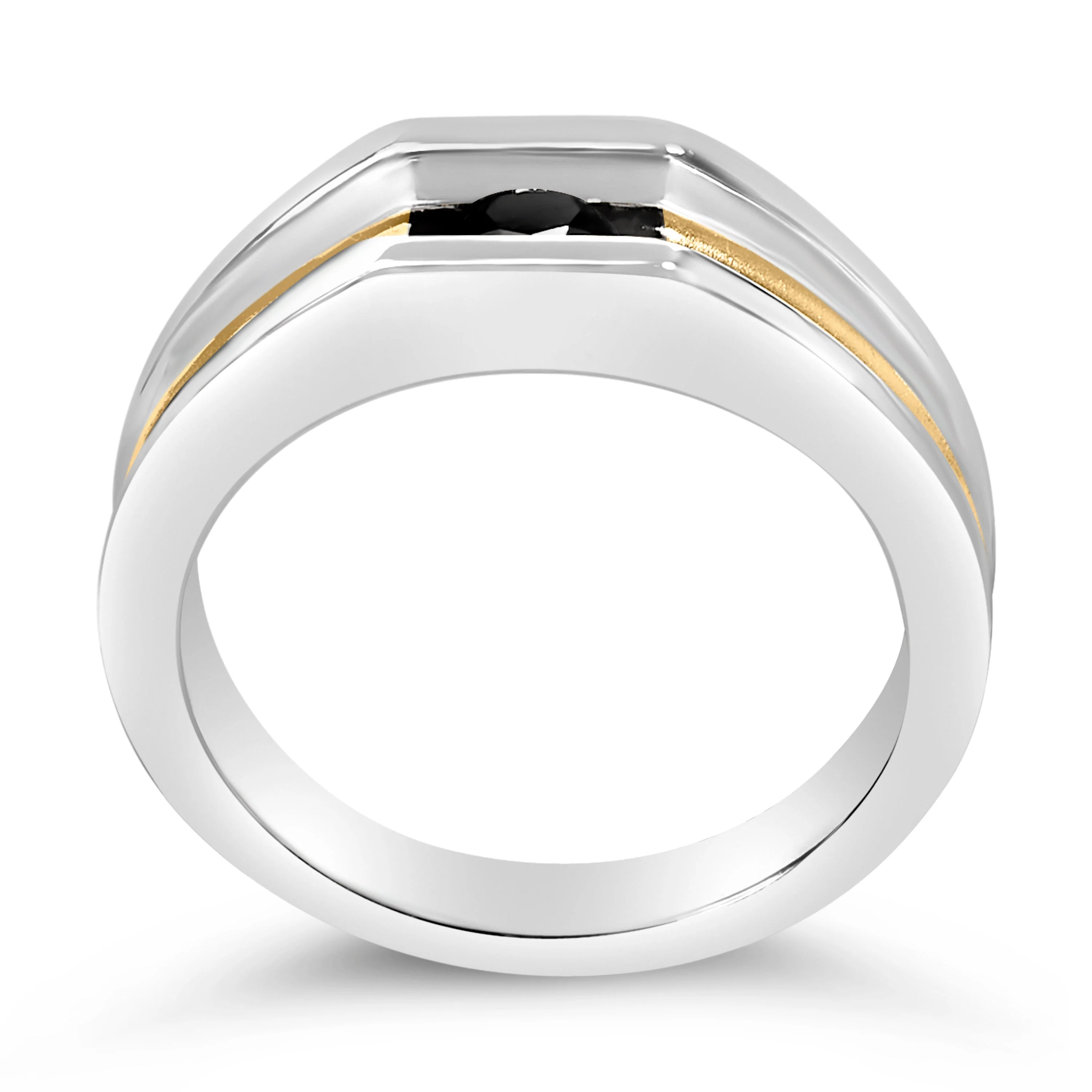Men's 14K Yellow Gold Plated Sterling Silver 1/2 Cttw Black Diamond Band Ring - Image 5