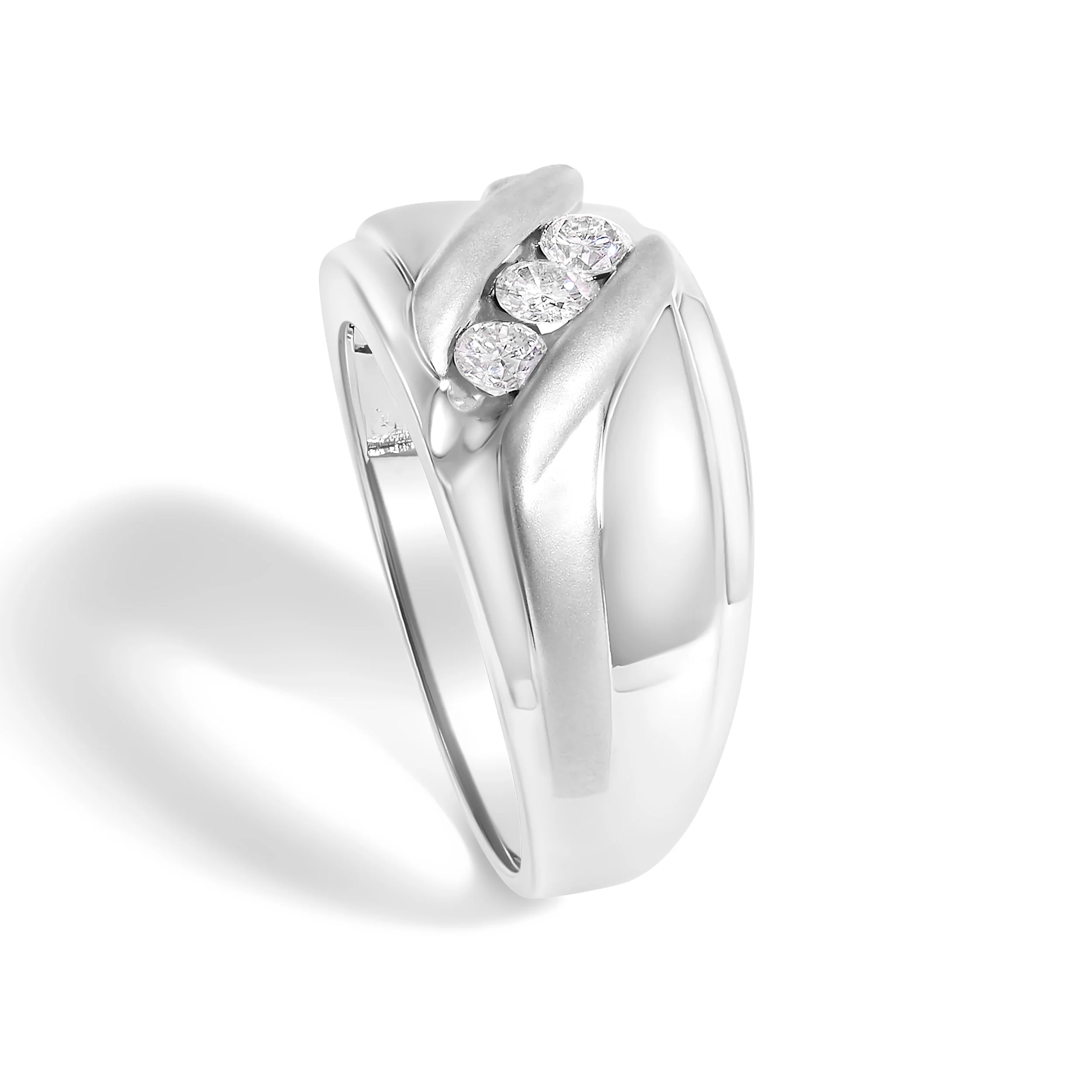 Men's .925 Sterling Silver 1/2 Cttw Diamond Channel Set 3-Stone Band Ring - Ring Size 10 - Image 4