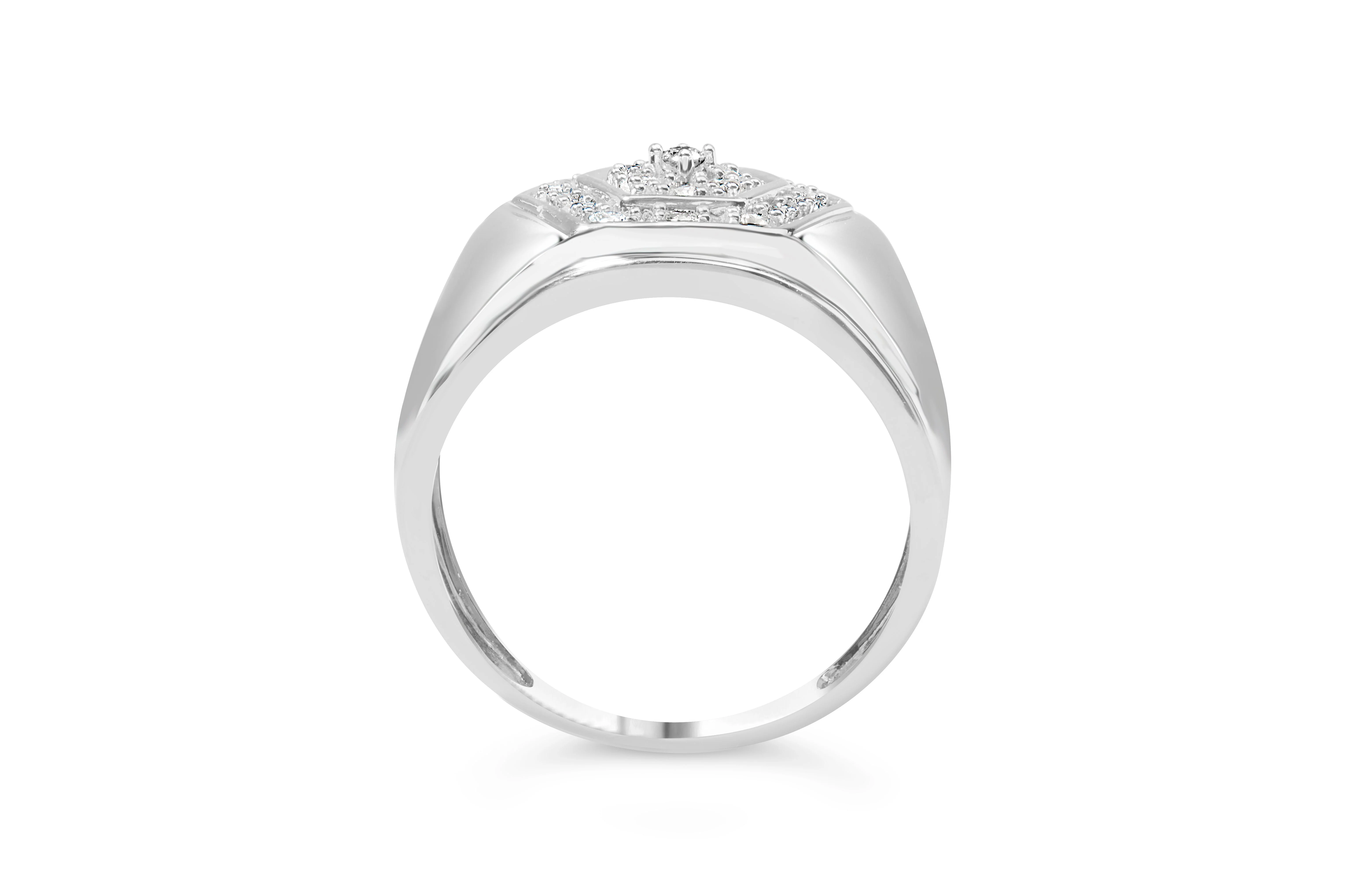 Men's .925 Sterling Silver 1/2 Cttw Multi-Diamond Hexagon Frame Ring (I-J Color, I3 Clarity) - Ring Size 10 - Image 3