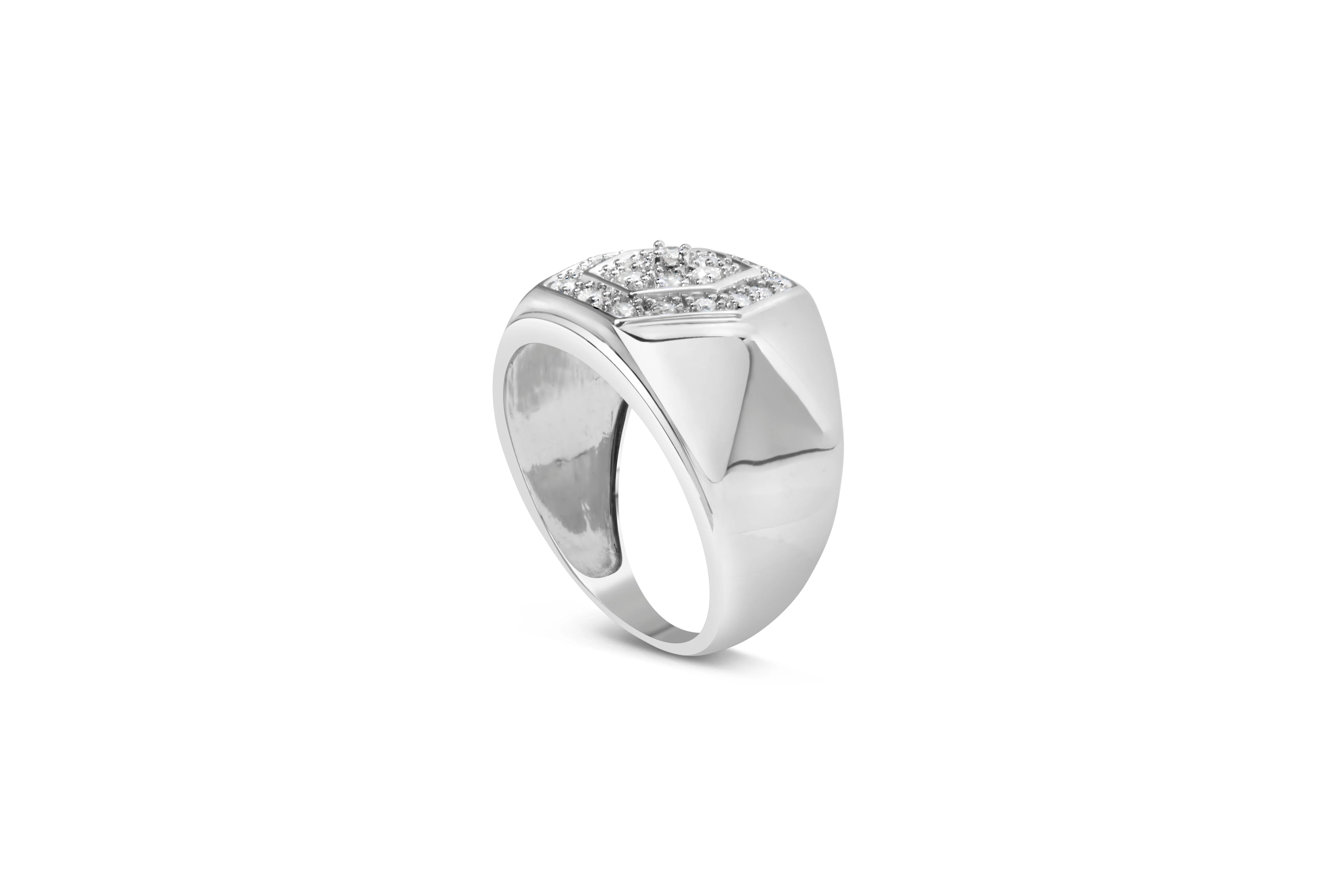 Men's .925 Sterling Silver 1/2 Cttw Multi-Diamond Hexagon Frame Ring (I-J Color, I3 Clarity) - Ring Size 10 - Image 4