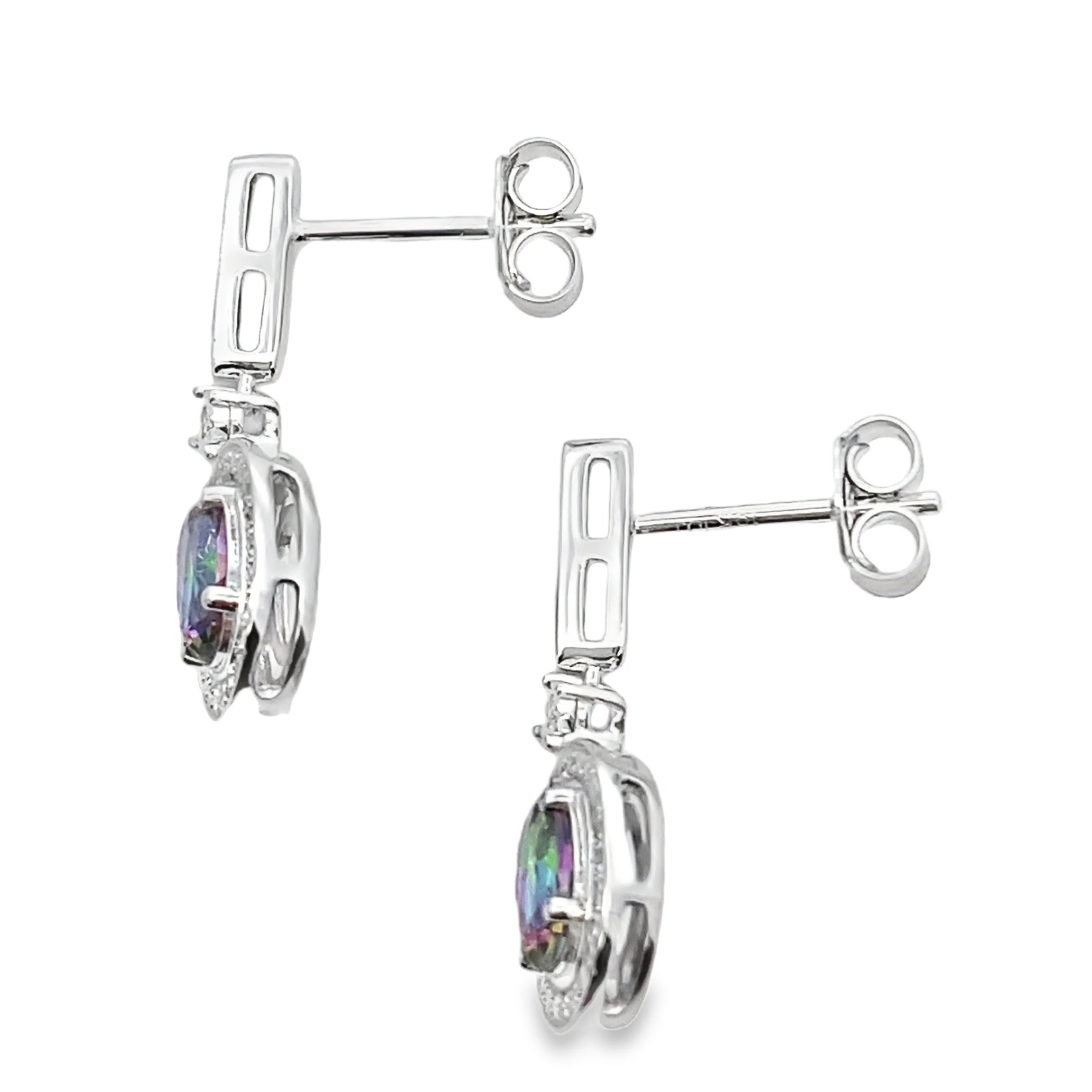 Mystic Fire Topaz Dangle Earrings 10KT White Gold - Image 2