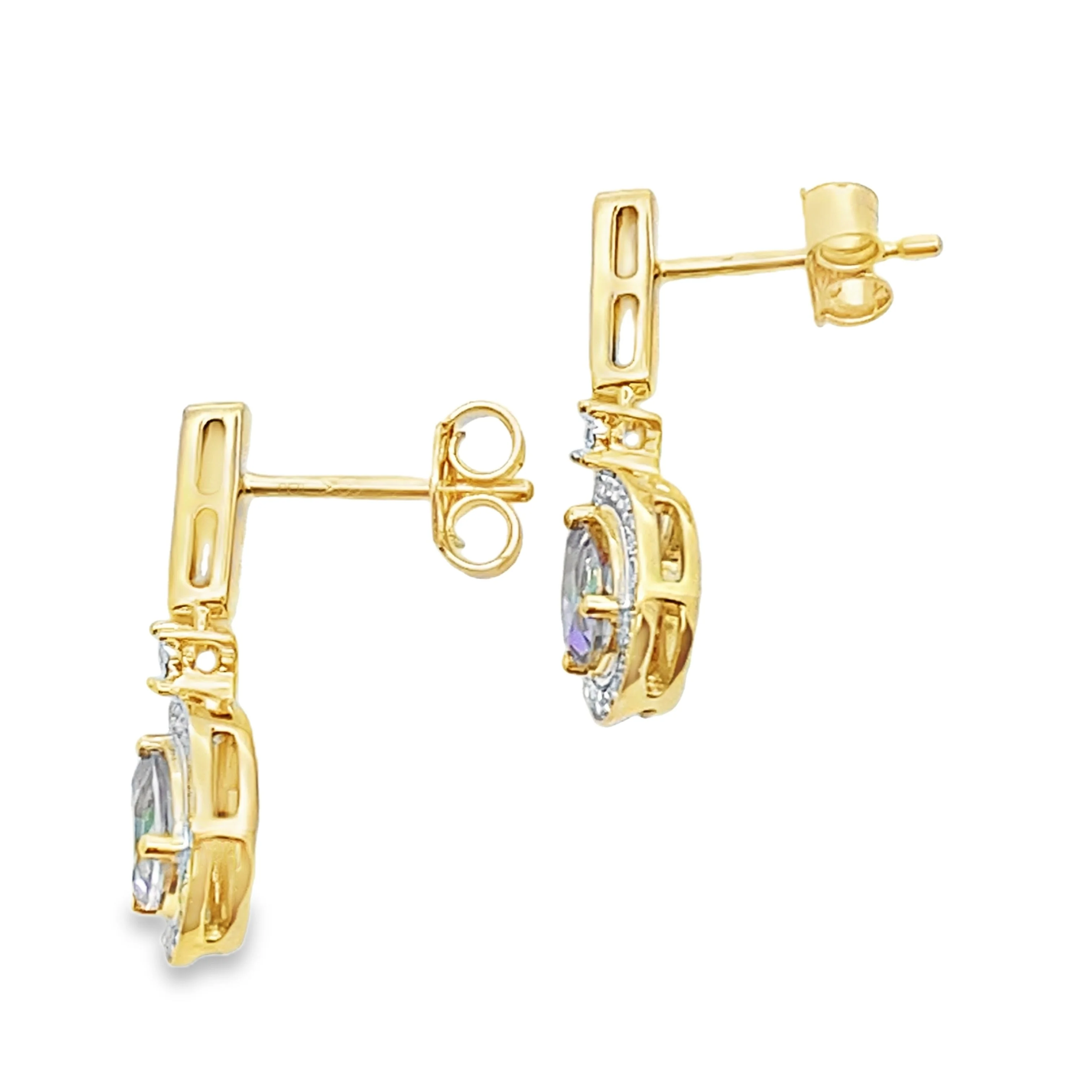 Mystic Fire Topaz Dangle Earrings 10KT Yellow Gold - Image 2