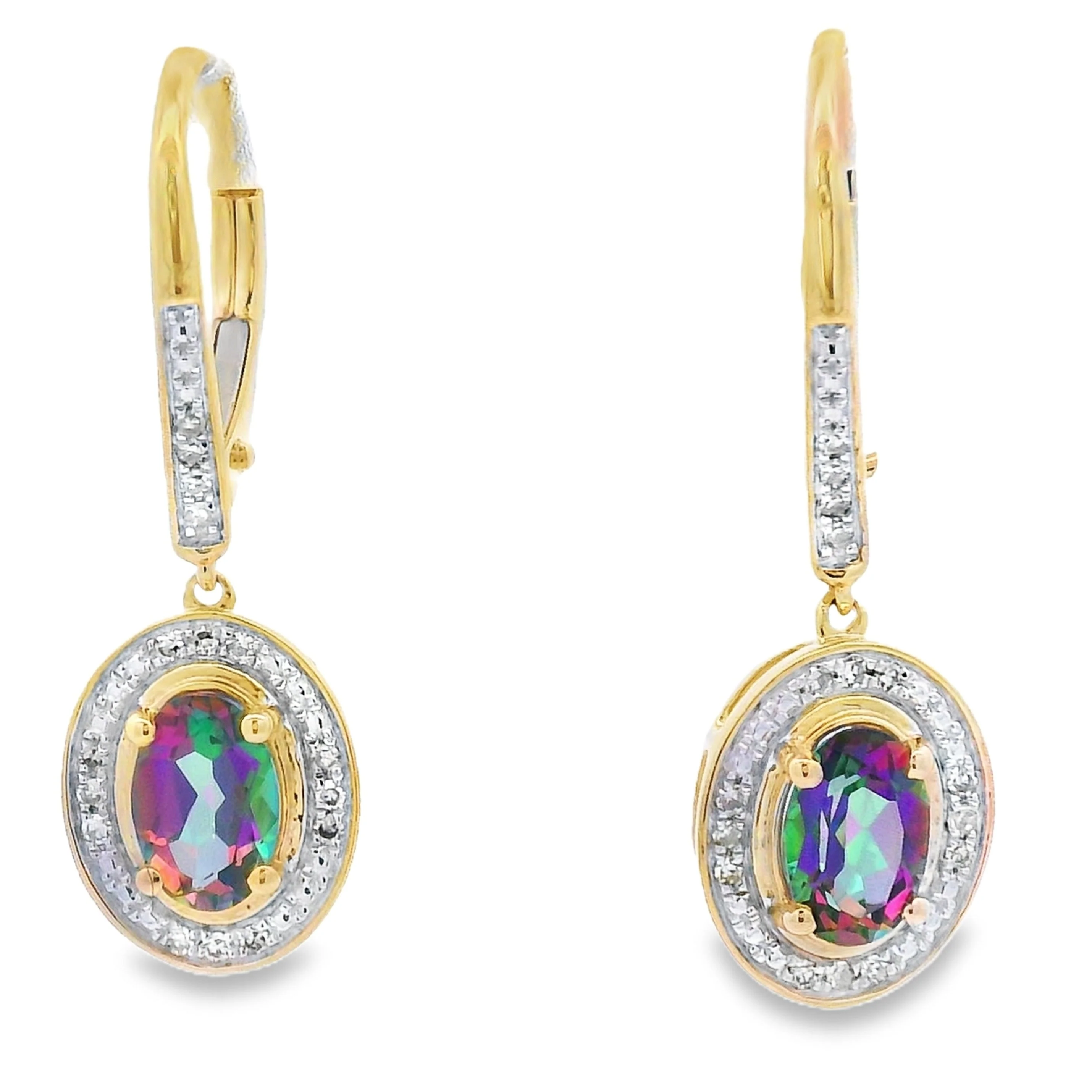 Mystic Fire Topaz Dangle Earrings 10KT Yellow Gold