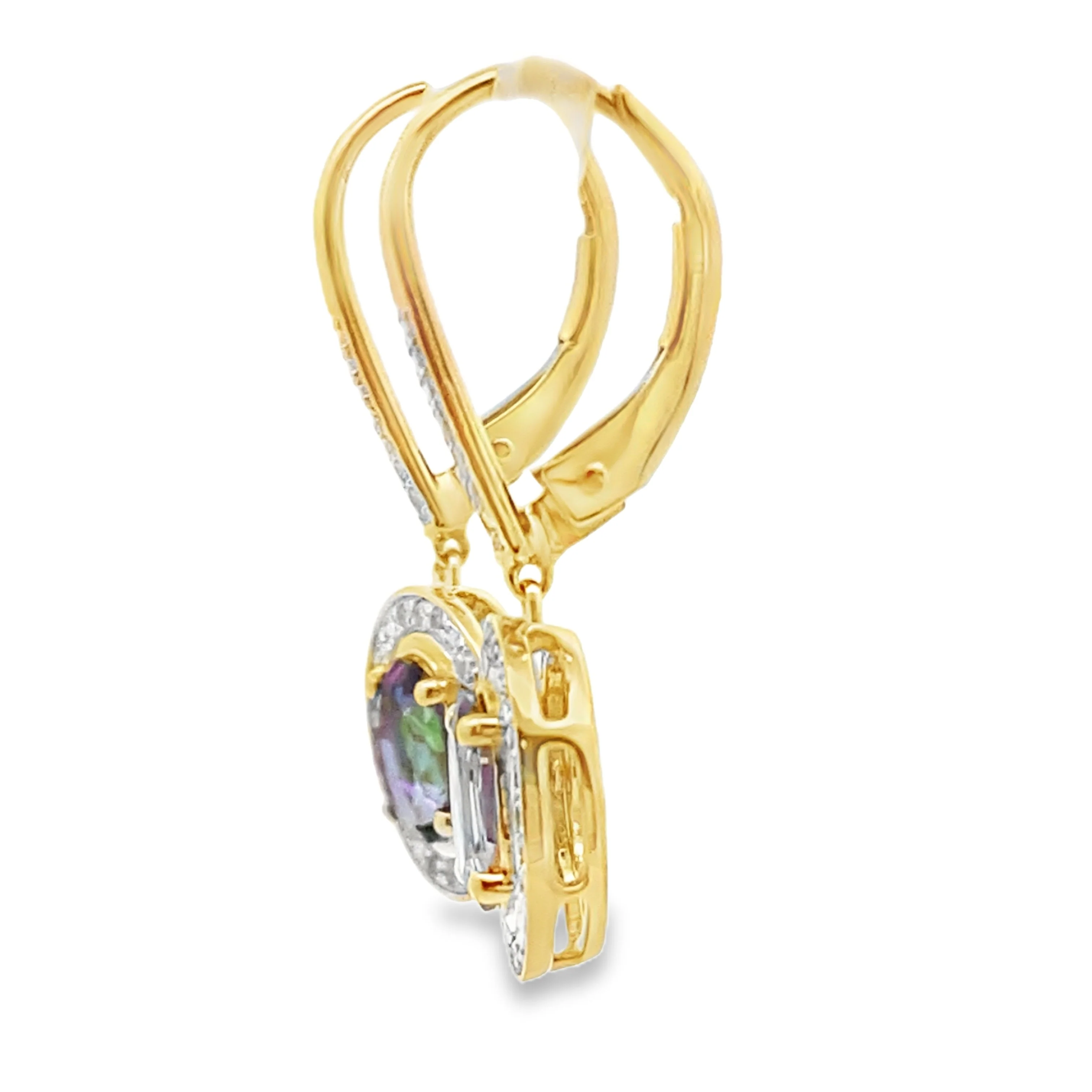 Mystic Fire Topaz Dangle Earrings 10KT Yellow Gold - Image 2