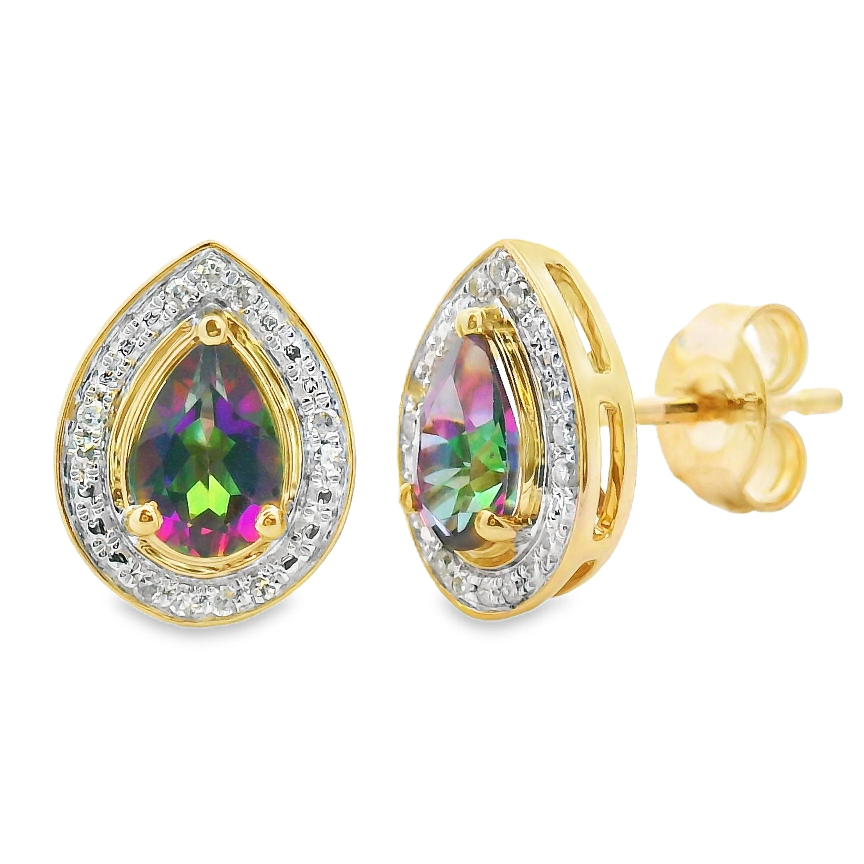 Mystic Fire Topaz Dangle Earrings 10KT Yellow Gold