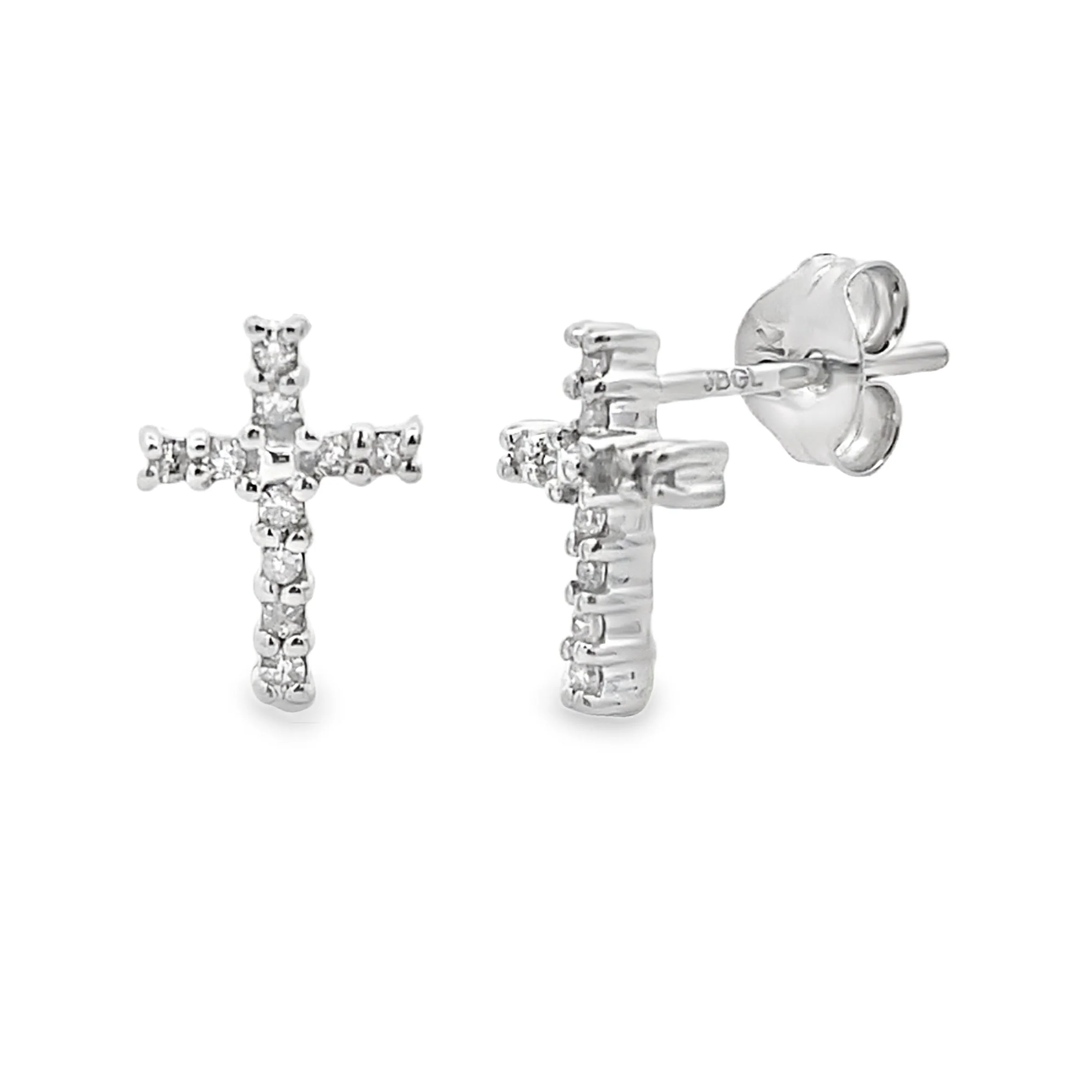 Natural .04ct Diamond Cross Earrings 10KT White Gold
