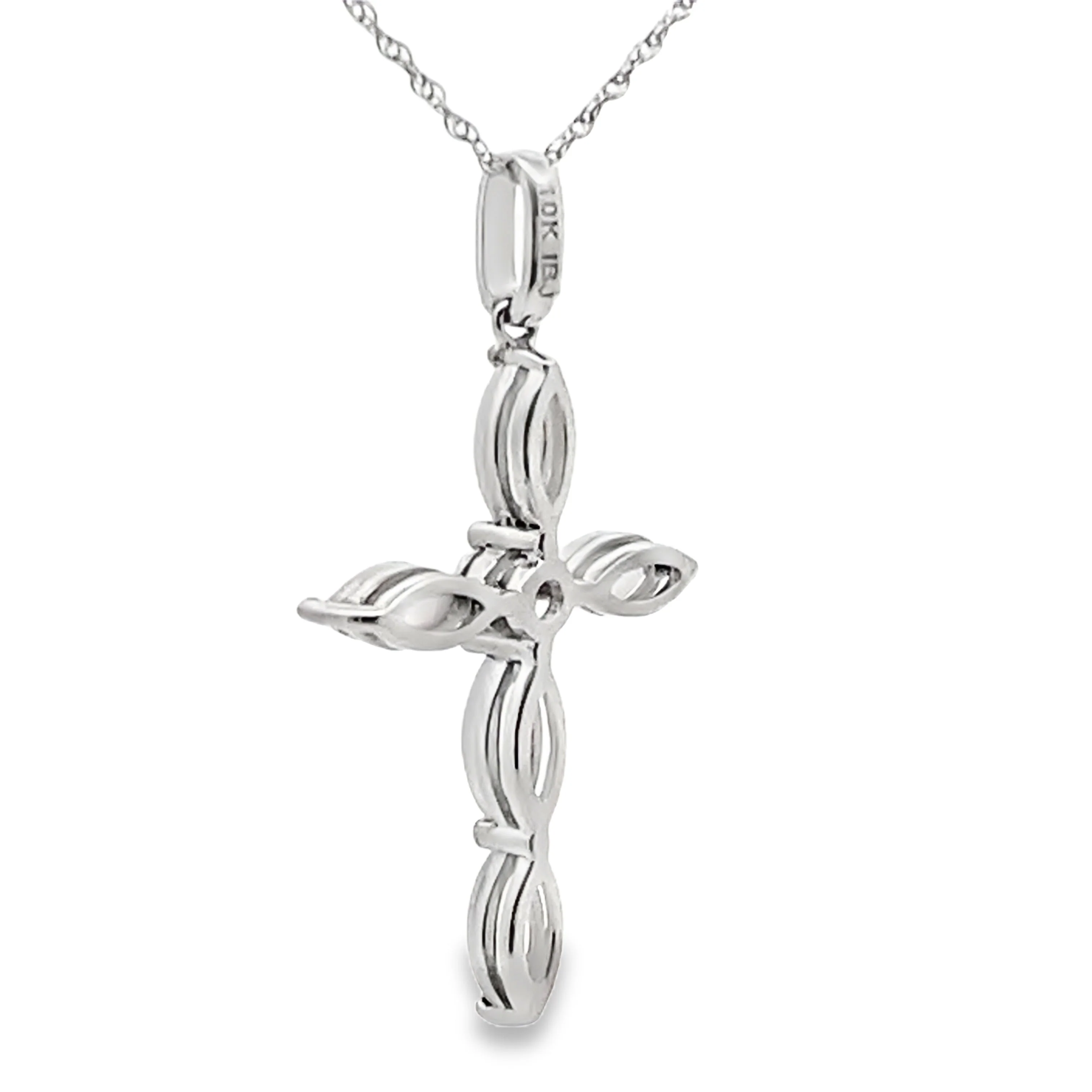 Opal Diamond Cross Religious Pendant 10KT White Gold - Image 2