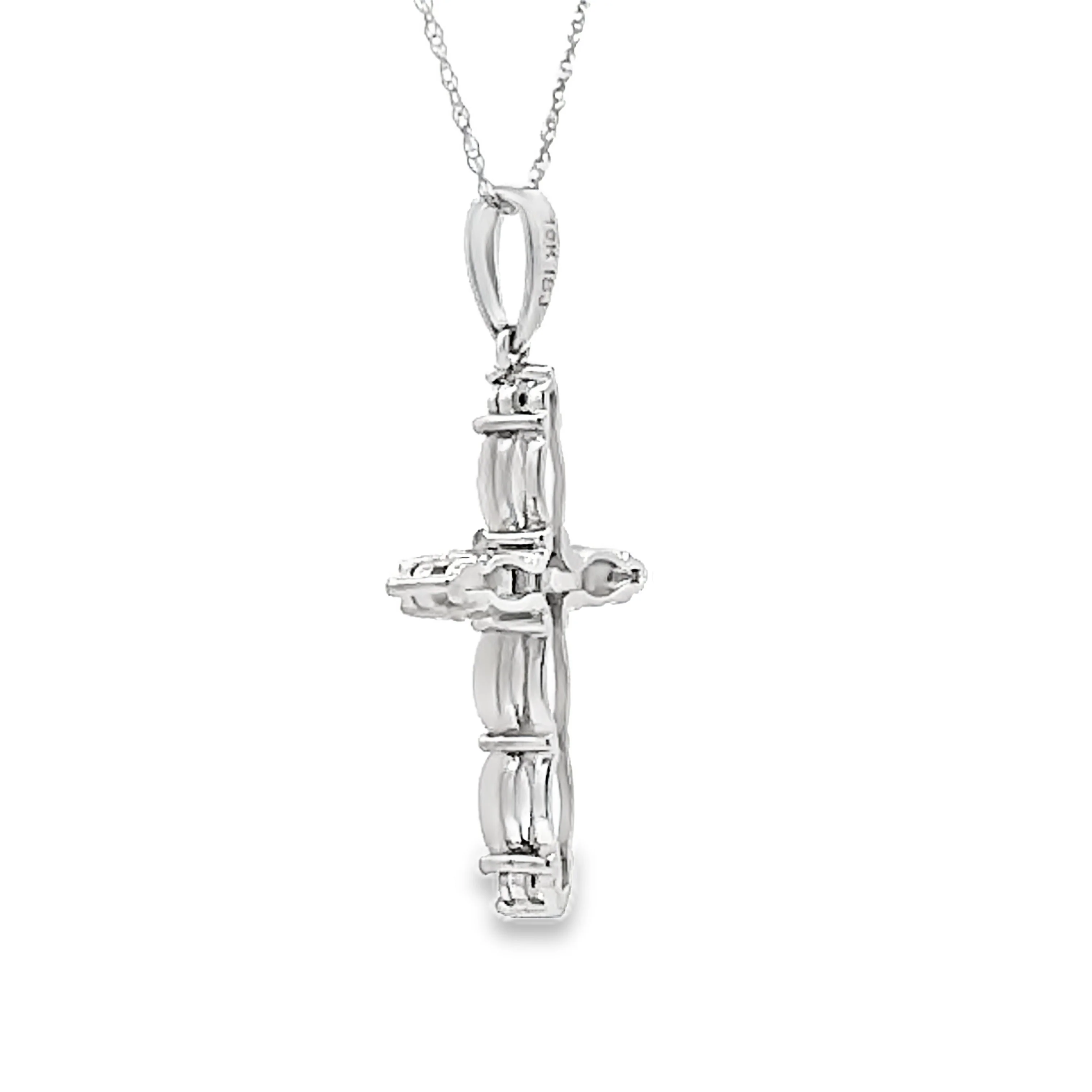 Opal Diamond Cross Religious Pendant 10KT White Gold - Image 2