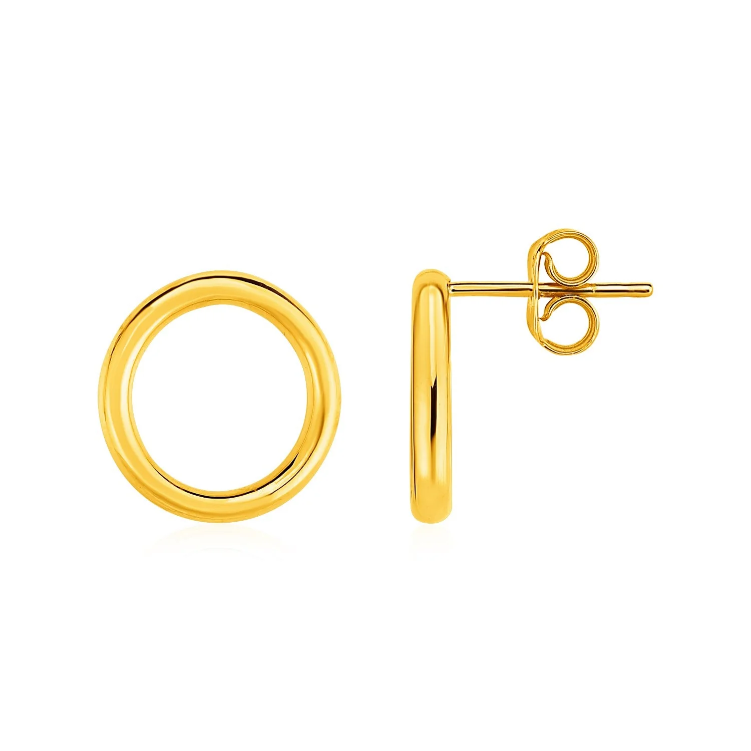 Open Circle Post Earrings in 14k Yellow Gold - Image 2