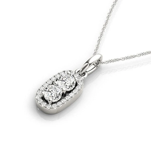 Outer Oval Shaped Two Stone Diamond Pendant in 14k White Gold (5/8 cttw) - Image 2