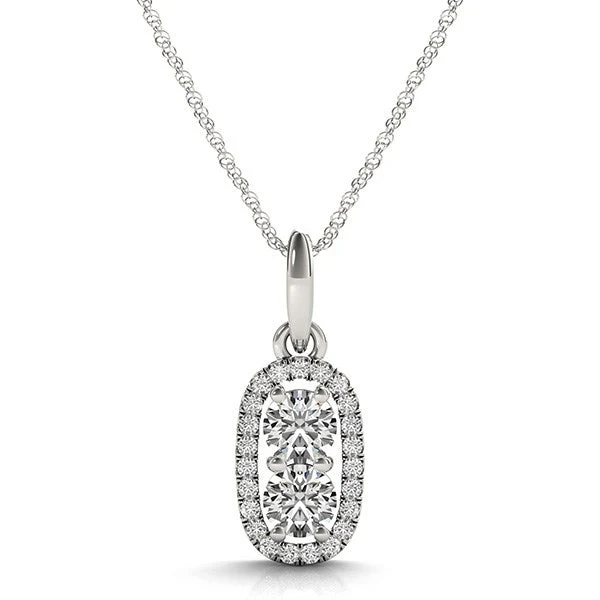 Outer Oval Shaped Two Stone Diamond Pendant in 14k White Gold (5/8 cttw) - Image 5