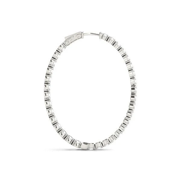 Oval Shape Two Sided Diamond Hoop Earrings in 14k White Gold (2 cttw) - Image 2