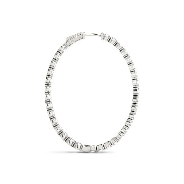 Oval Shape Two Sided Diamond Hoop Earrings in 14k White Gold (2 cttw) - Image 7