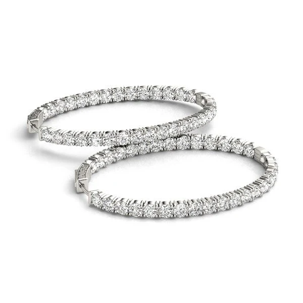 Oval Shape Two Sided Diamond Hoop Earrings in 14k White Gold (2 cttw) - Image 8