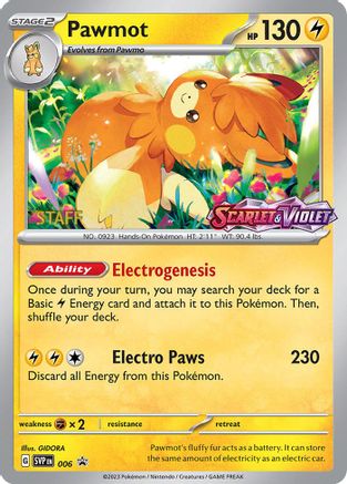 Pawmot (Prerelease) [Staff] 006 - SV Scarlet & Violet Promo Cards Holofoil