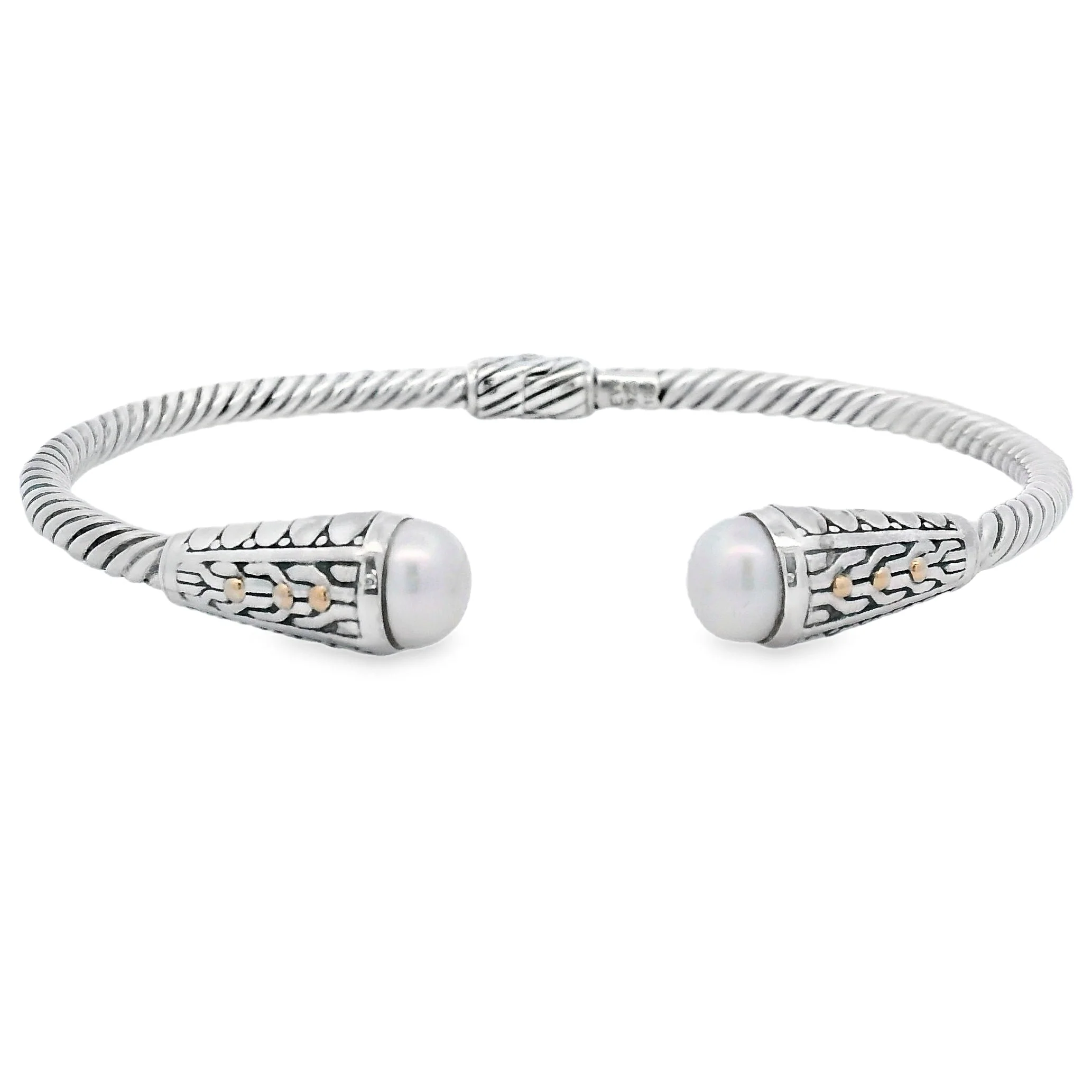 Pearl Bangle Bracelet Sterling Silver 18KT Gold