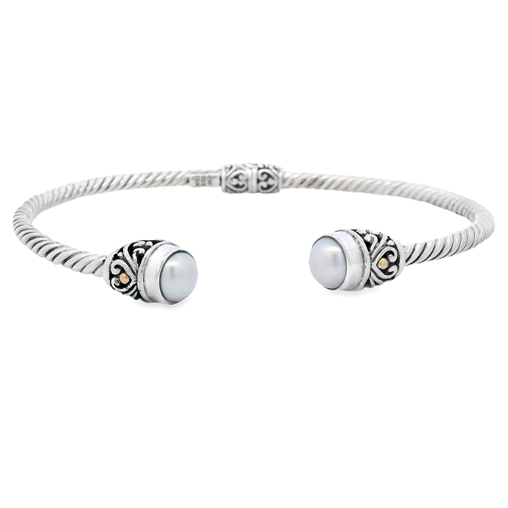 Pearl Bangle Bracelet Sterling Silver 18KT Gold