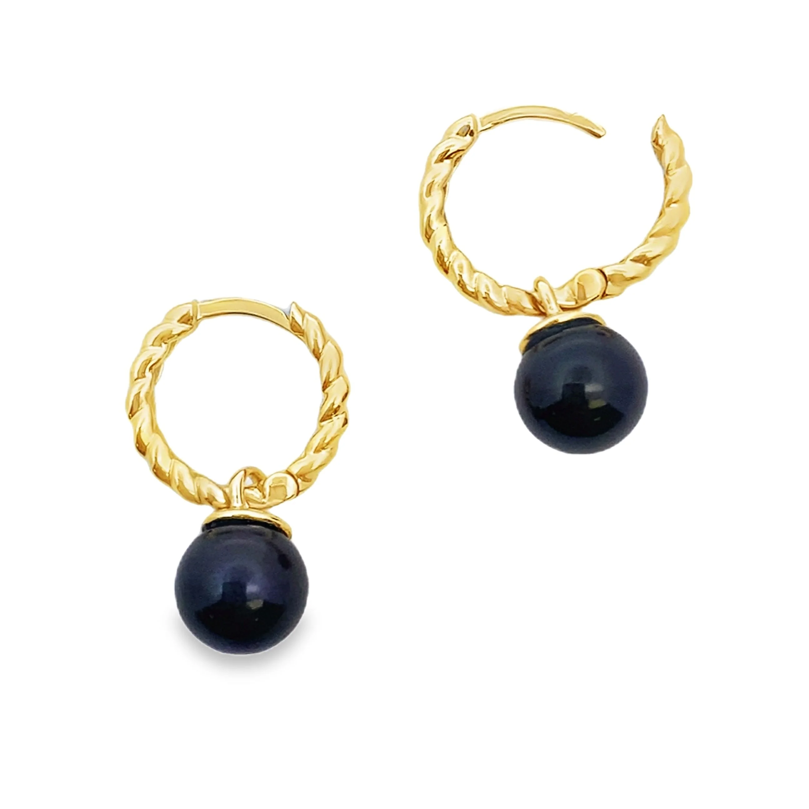 Pearl Hoop Earrings 14KT Yellow Gold - Image 2