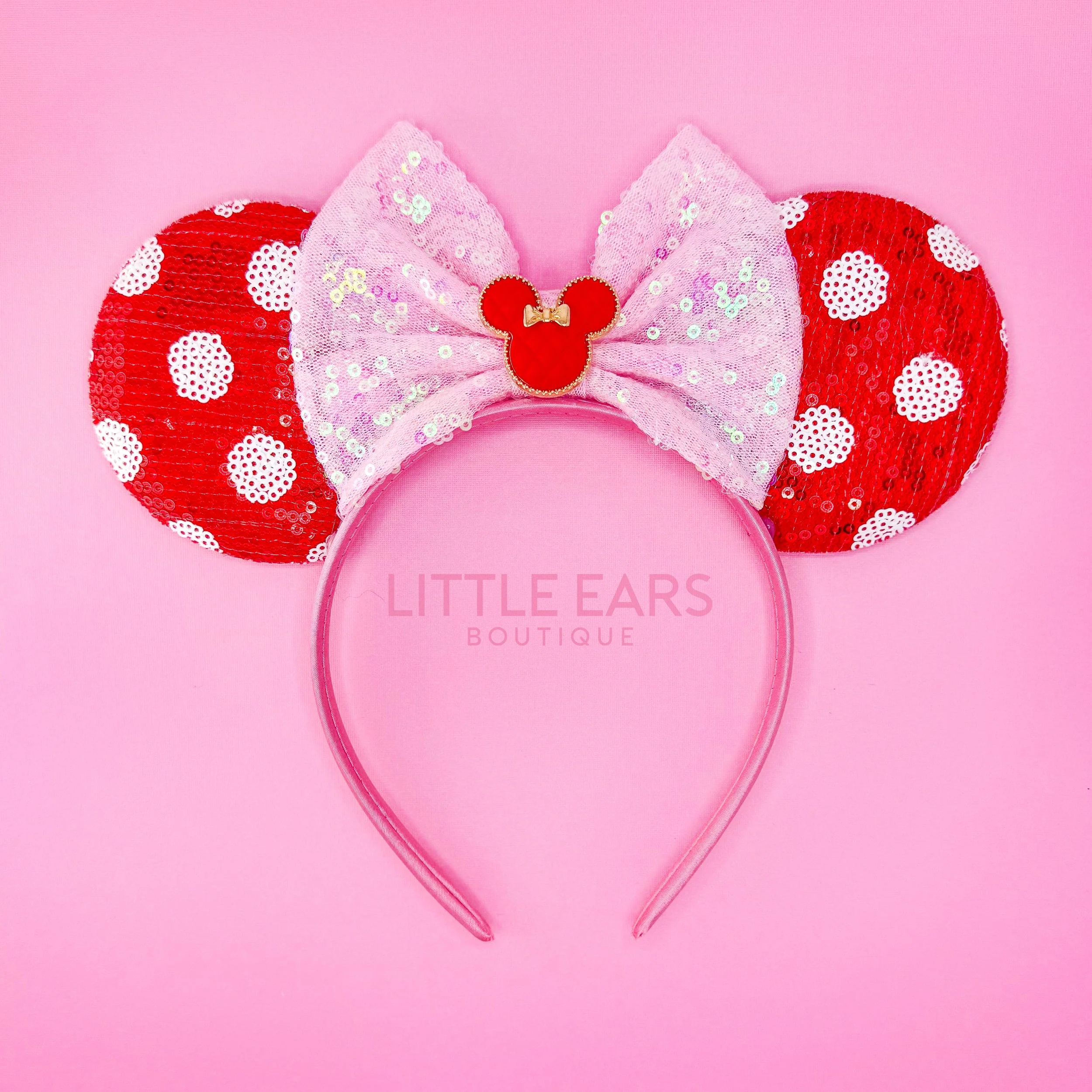 Pink & White Dots Minnie Ears