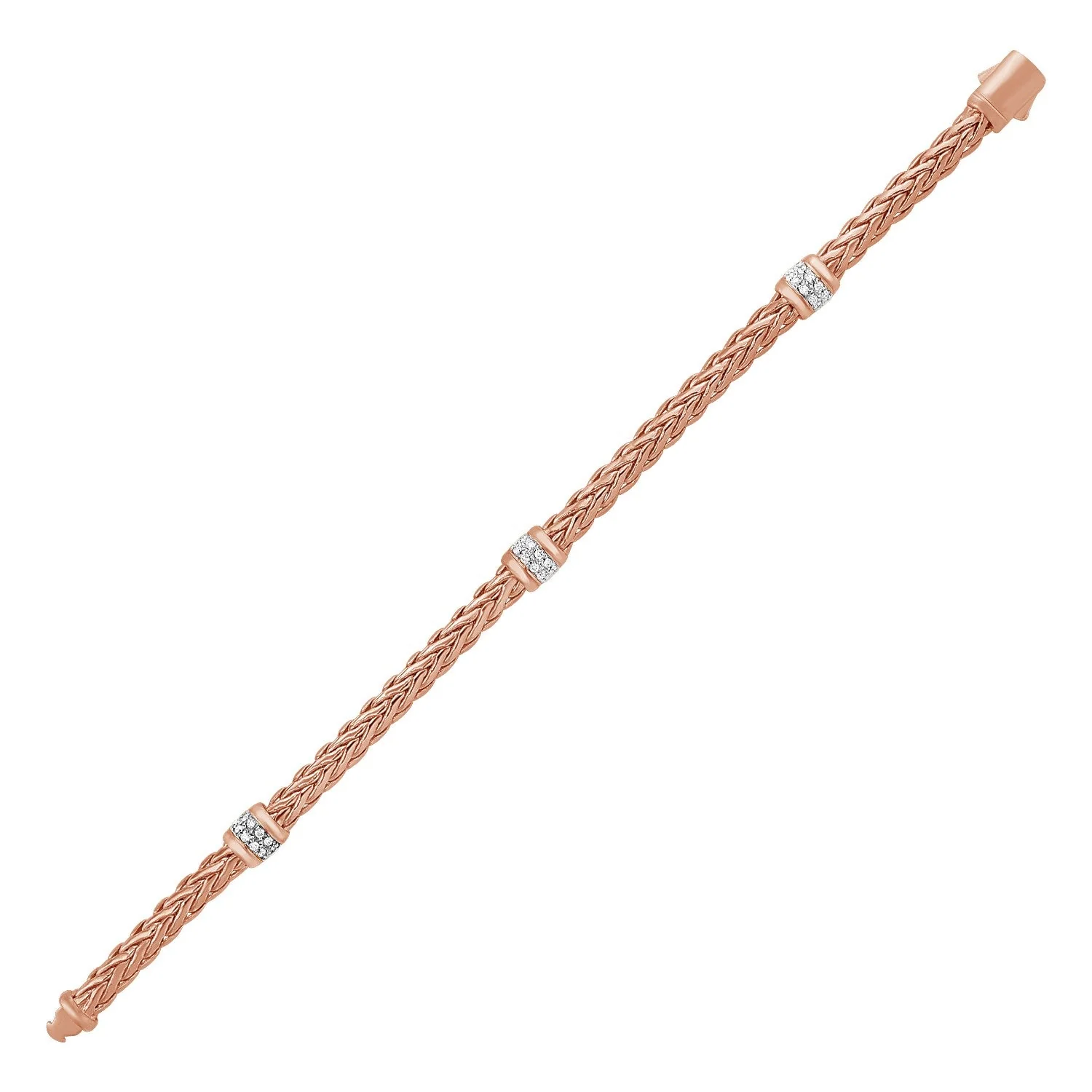 Polished Woven Rope Bracelet with Diamond Accents in 14k Rose Gold - Image 3